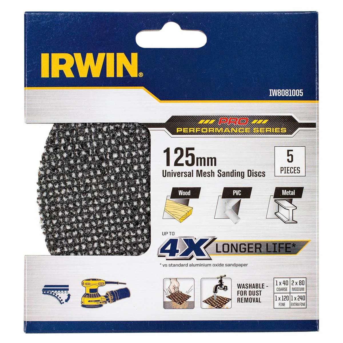Irwin Mixed Grit Sanding Discs - 125mm - Silicon Carbide - 5 Pack