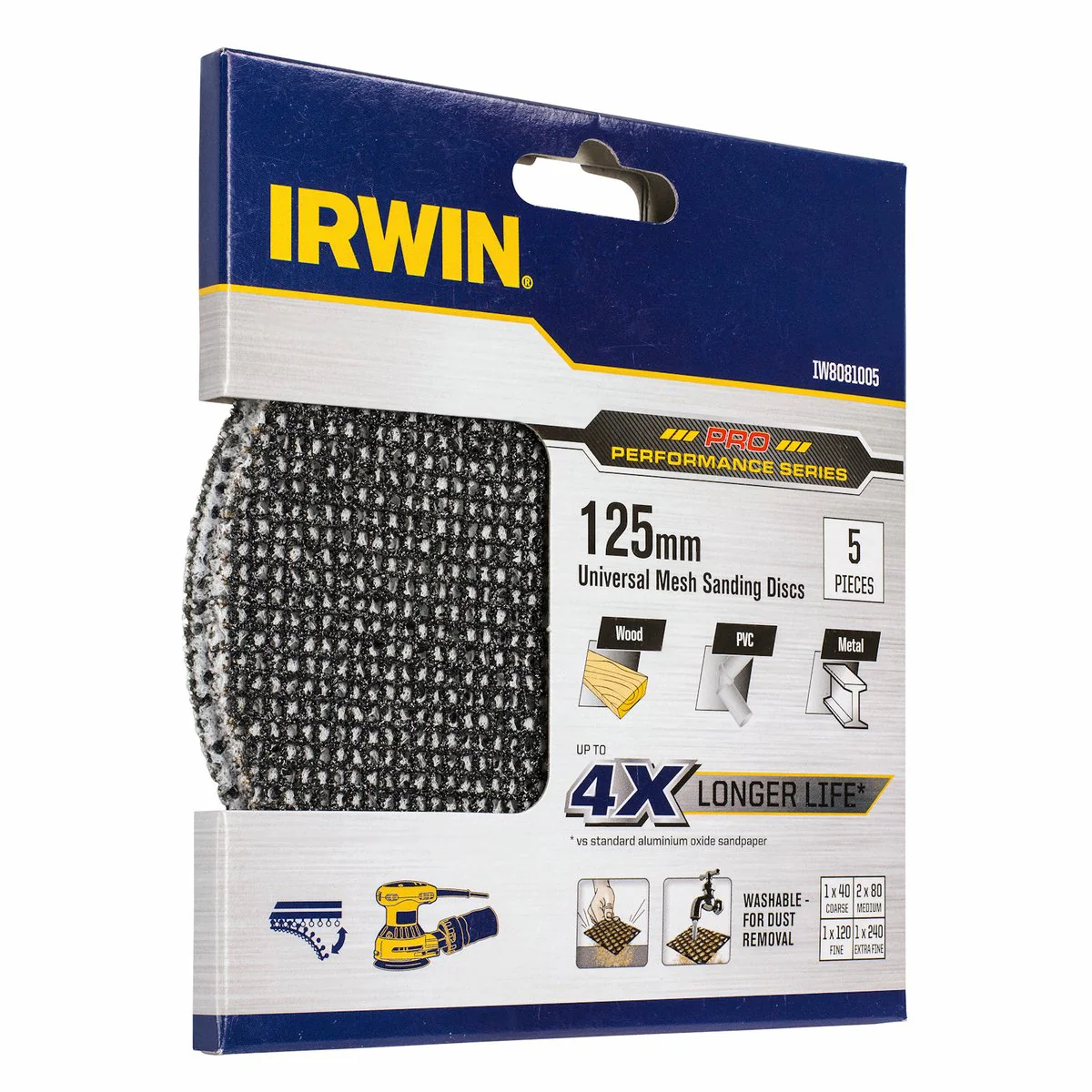 Irwin Mixed Grit Sanding Discs - 125mm - Silicon Carbide - 5 Pack - Image 2