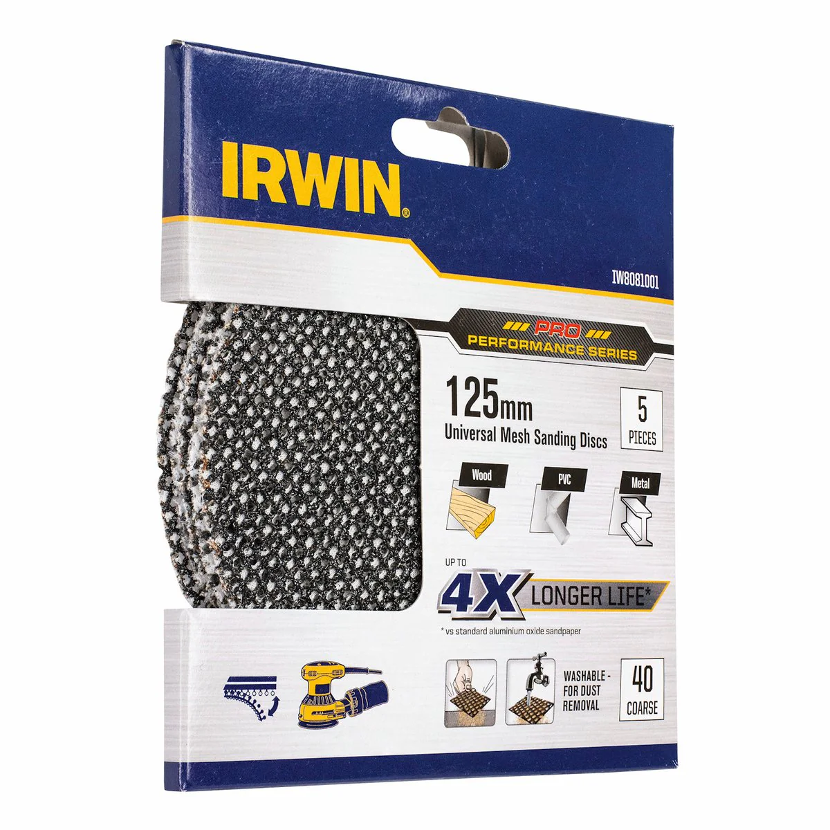 Irwin Orbital Sanding Disc - 125mm - Silicon Carbide - 40 Grit - 5 Pack - Image 2