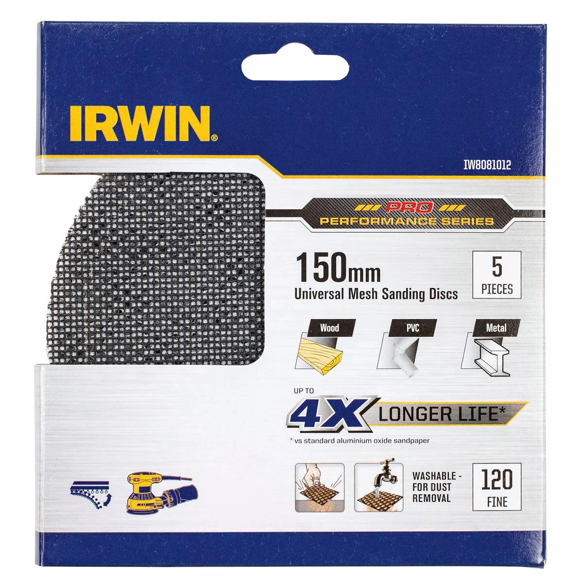 Irwin Orbital Sanding Disc - 150mm - Silicon Carbide - 120 Grit - 5 Pack