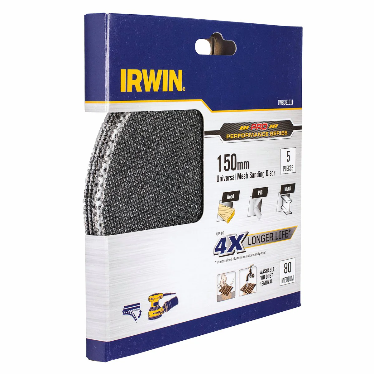 Irwin Orbital Sanding Disc - 150mm - Silicon Carbide - 80 Grit - 5 Pack - Image 2