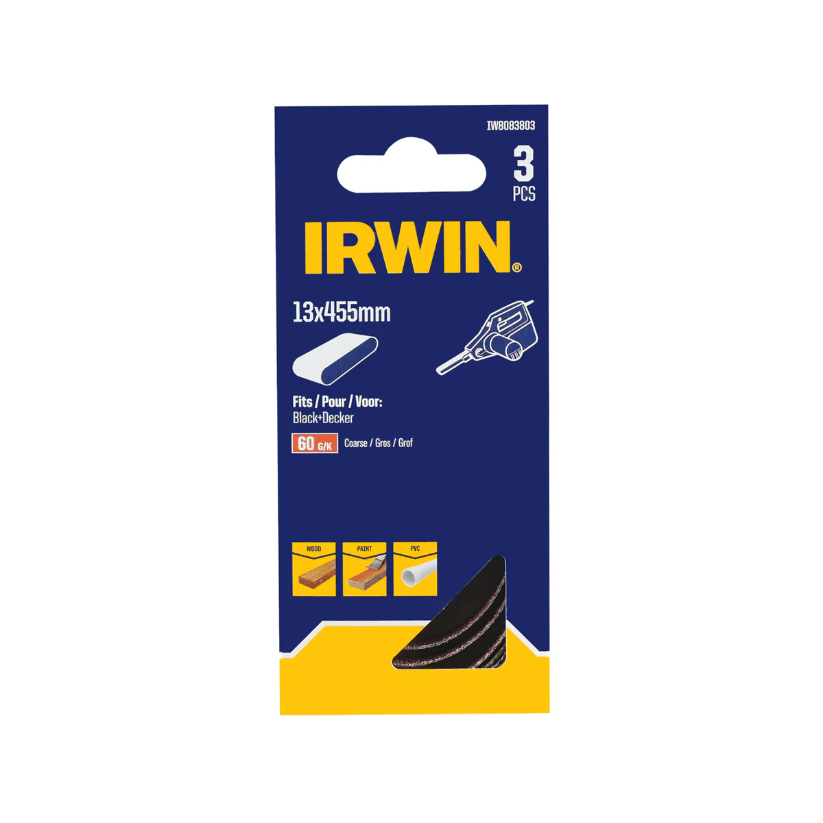 Irwin Powerfile Belt 3 Pack - 13mm - 60 Grit - Aluminium Oxide - Medium Stock Removal
