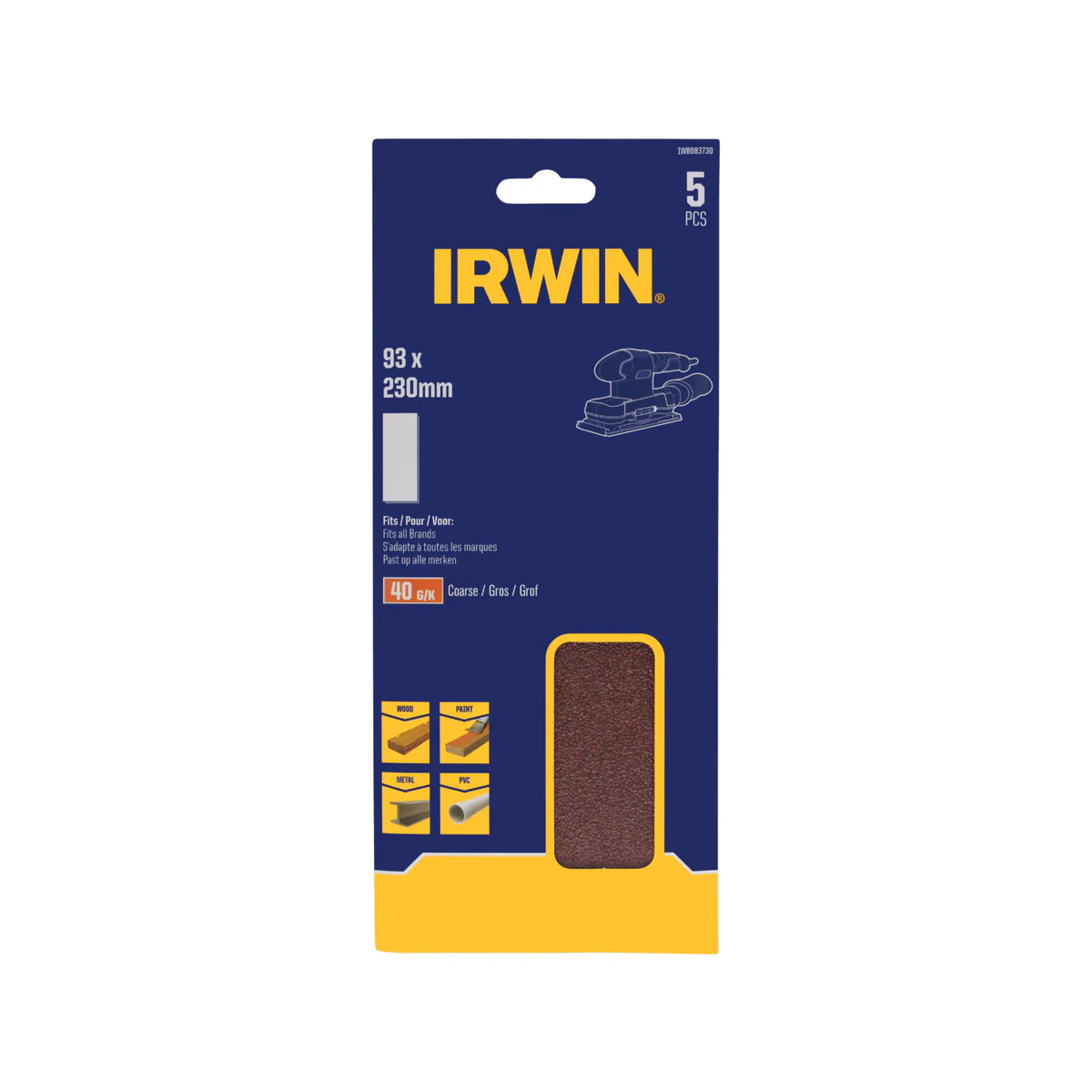 Irwin Punched Sand Sheet 5 Pack - 40 Grit - 93 x 230mm - Aluminium Oxide