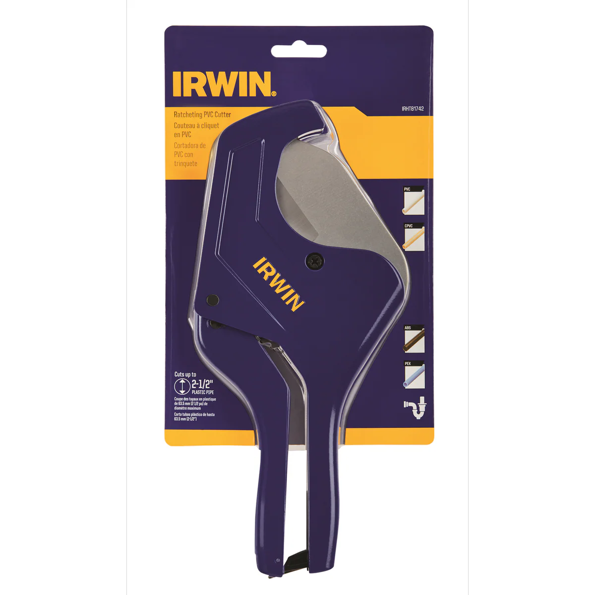 Irwin Ratcheting PVC Cutter - 63.5mm - Stainless Steel - One-Handed Use - Image 2