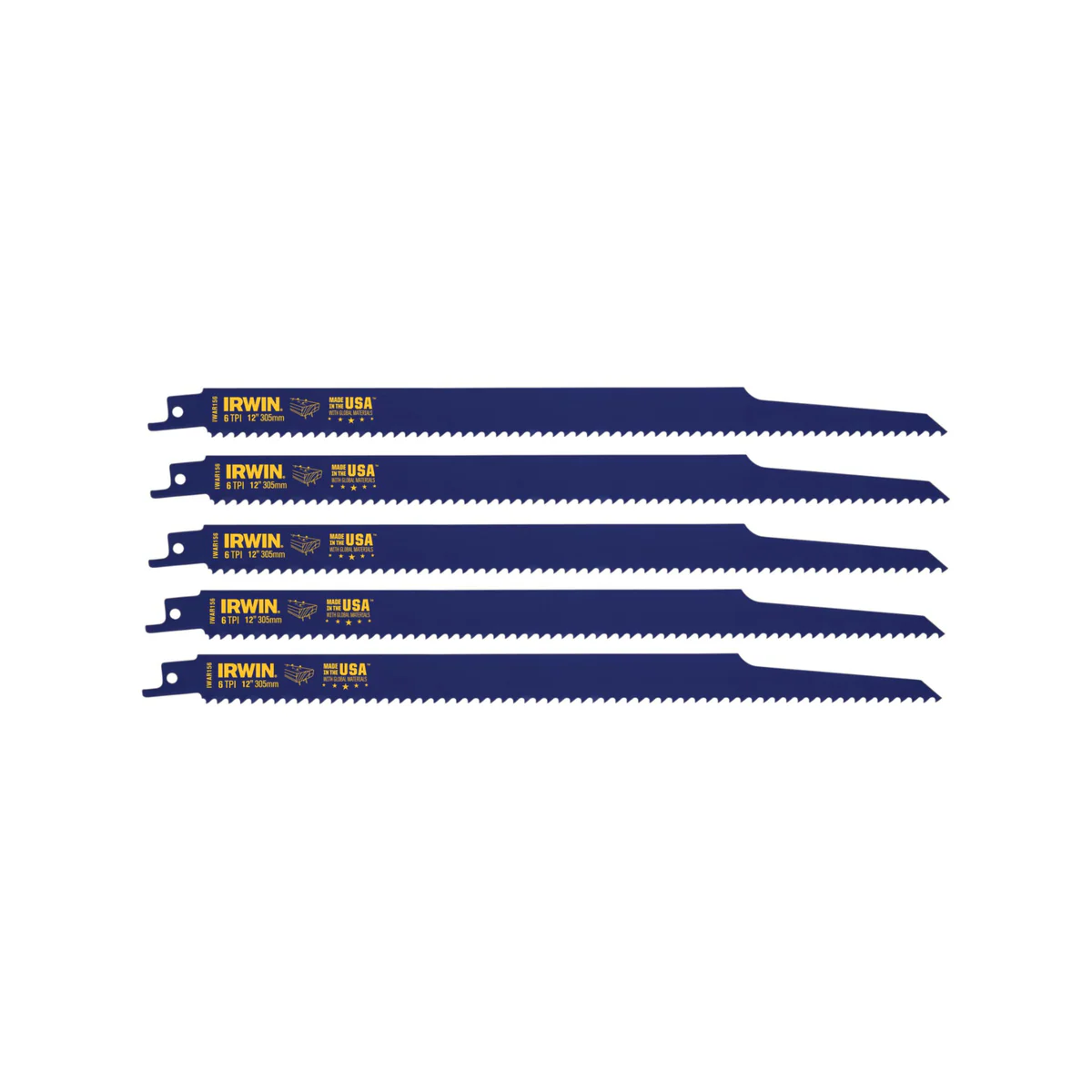 Irwin Bi Metal Wood Cutting Reciprocating Saw Blade 12" 6tpi 5 Pack - Image 3