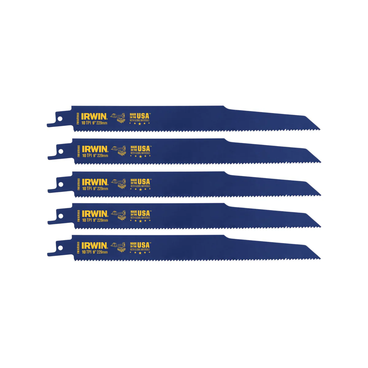 Irwin Bi Metal Reciprocating Saw Blade 5 Pack 9" 10tpi Black - Image 3