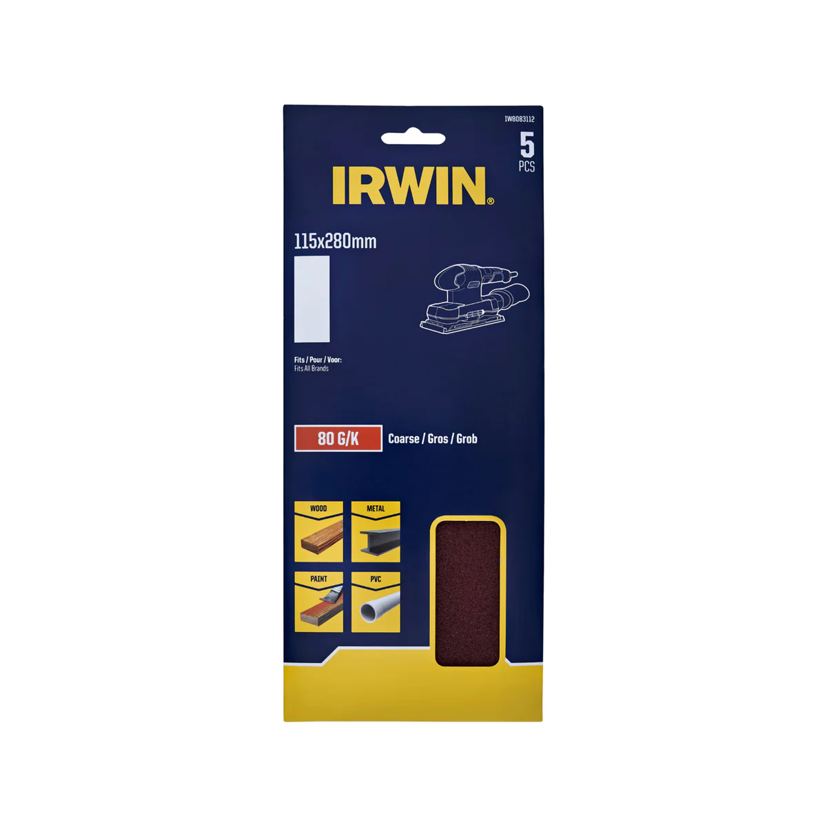 Irwin Sand Sheets 5 Pack - 115 x 280mm - 80 Grit - Aluminium Oxide