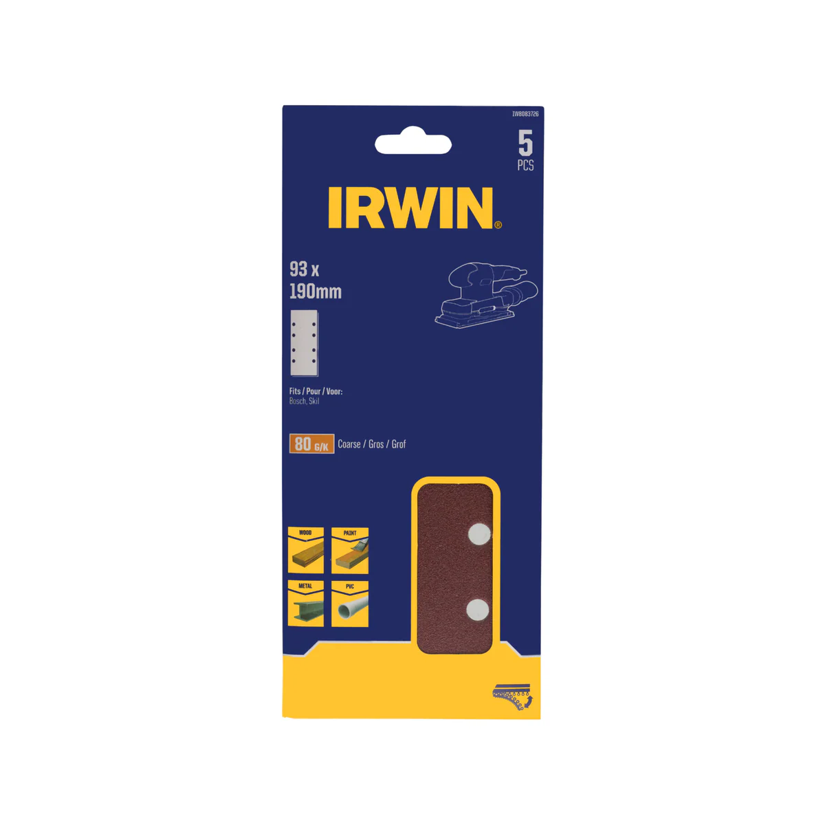 Irwin Sand Sheets 80 Grit 93 x 190mm 5 Pack - Aluminium Oxide - Medium Stock Removal
