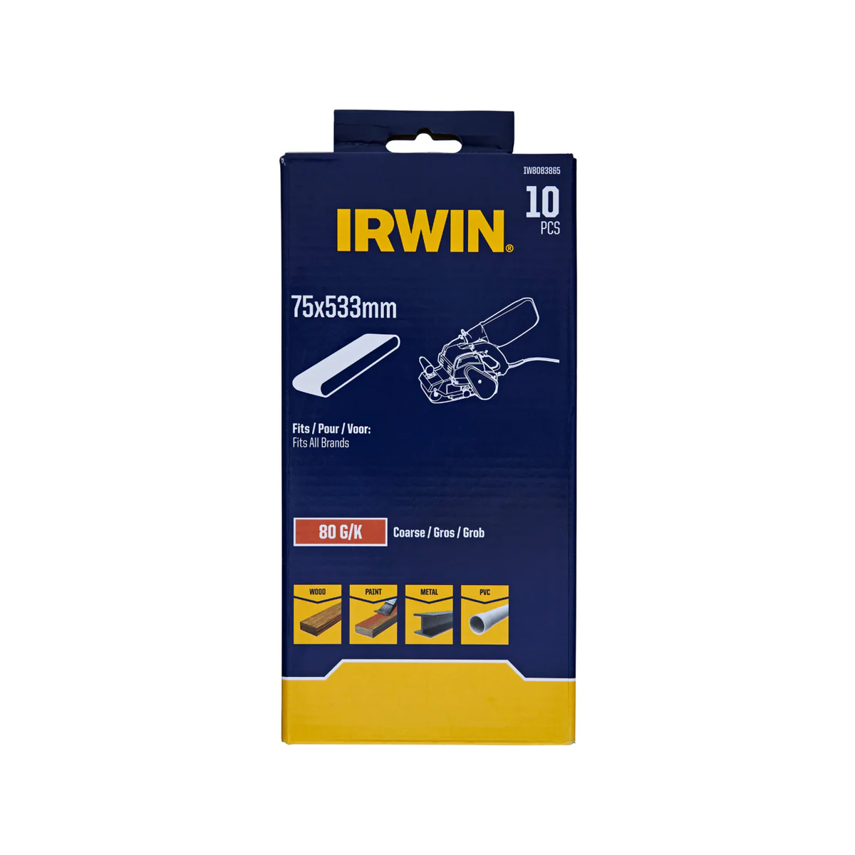 Irwin Sanding Belt 10 Pack - 75 x 533mm - 80 Grit - Aluminium Oxide