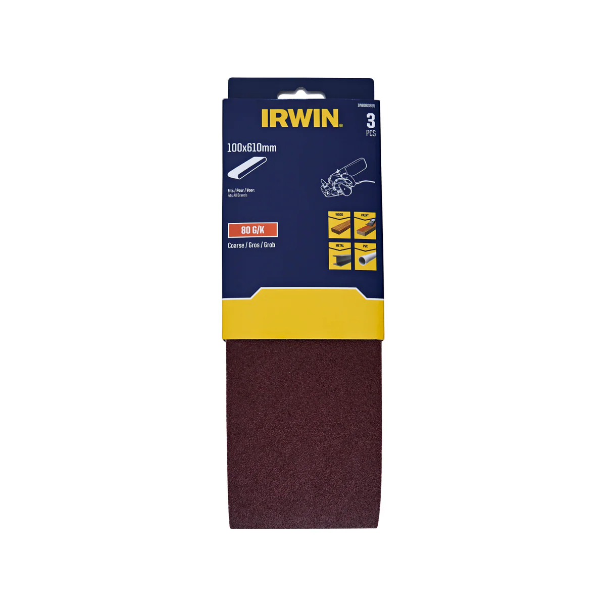 Irwin Sanding Belt 3 Pack - 100 x 610mm - 80 Grit - Wood & Metal Use