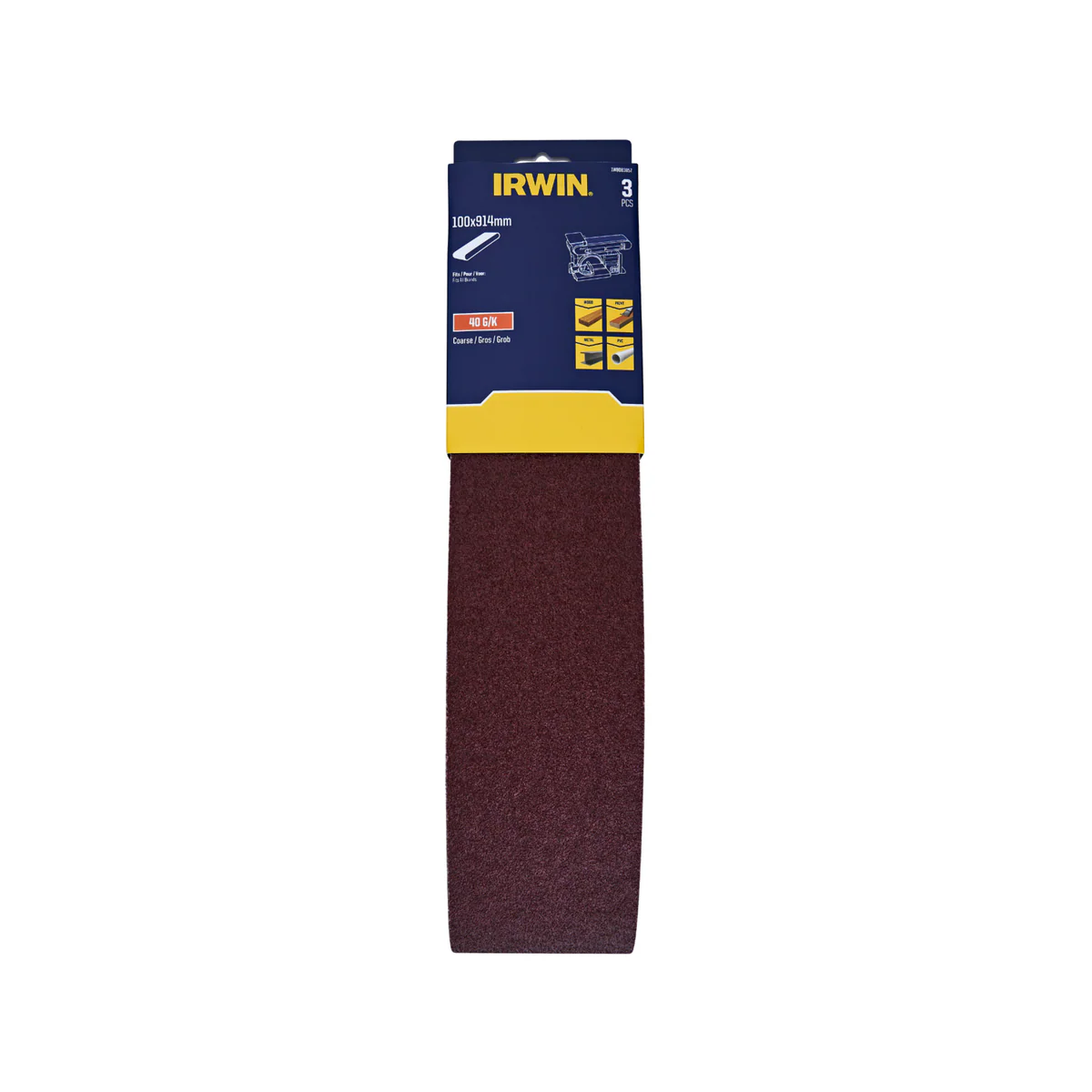 Irwin Sanding Belt 3 Pack - 100 x 914mm - 40 Grit - Aluminium Oxide - Wood & Metal
