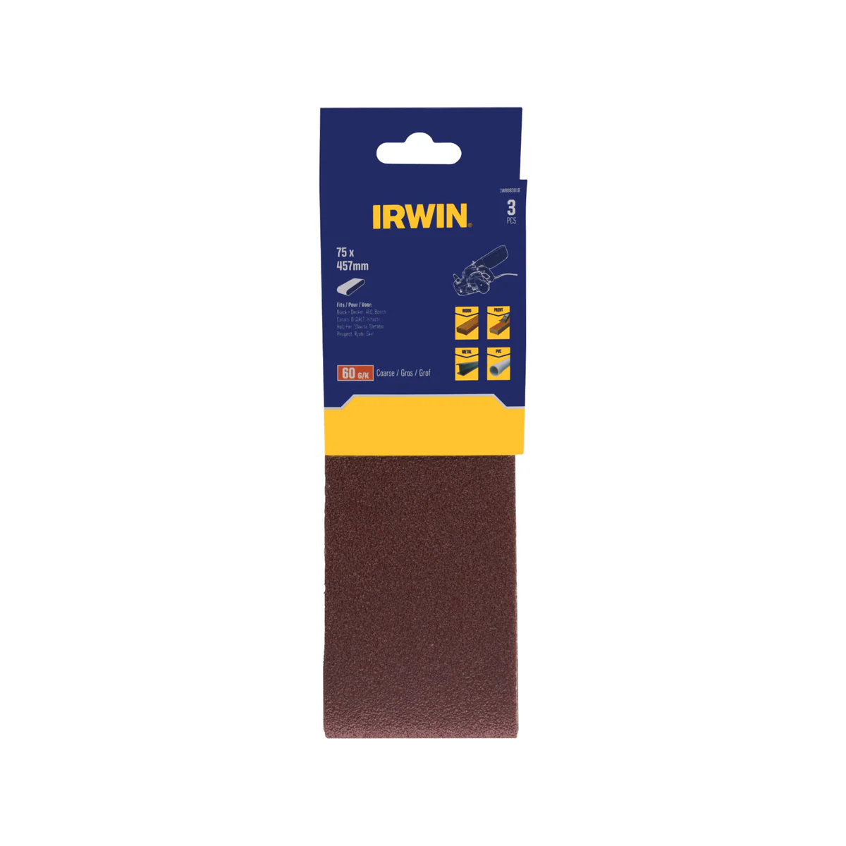 Irwin Sanding Belt 3 Pack - 75 x 457mm - 60 Grit - Woodworking & Metalworking