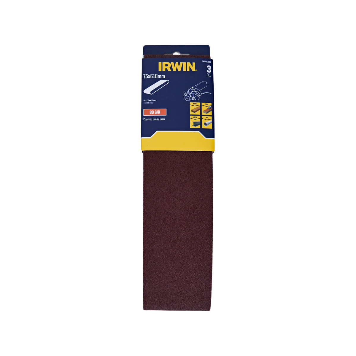 Irwin Sanding Belt 3 Pack - 75 x 610mm - 80 Grit - Aluminium Oxide - Medium Stock Removal