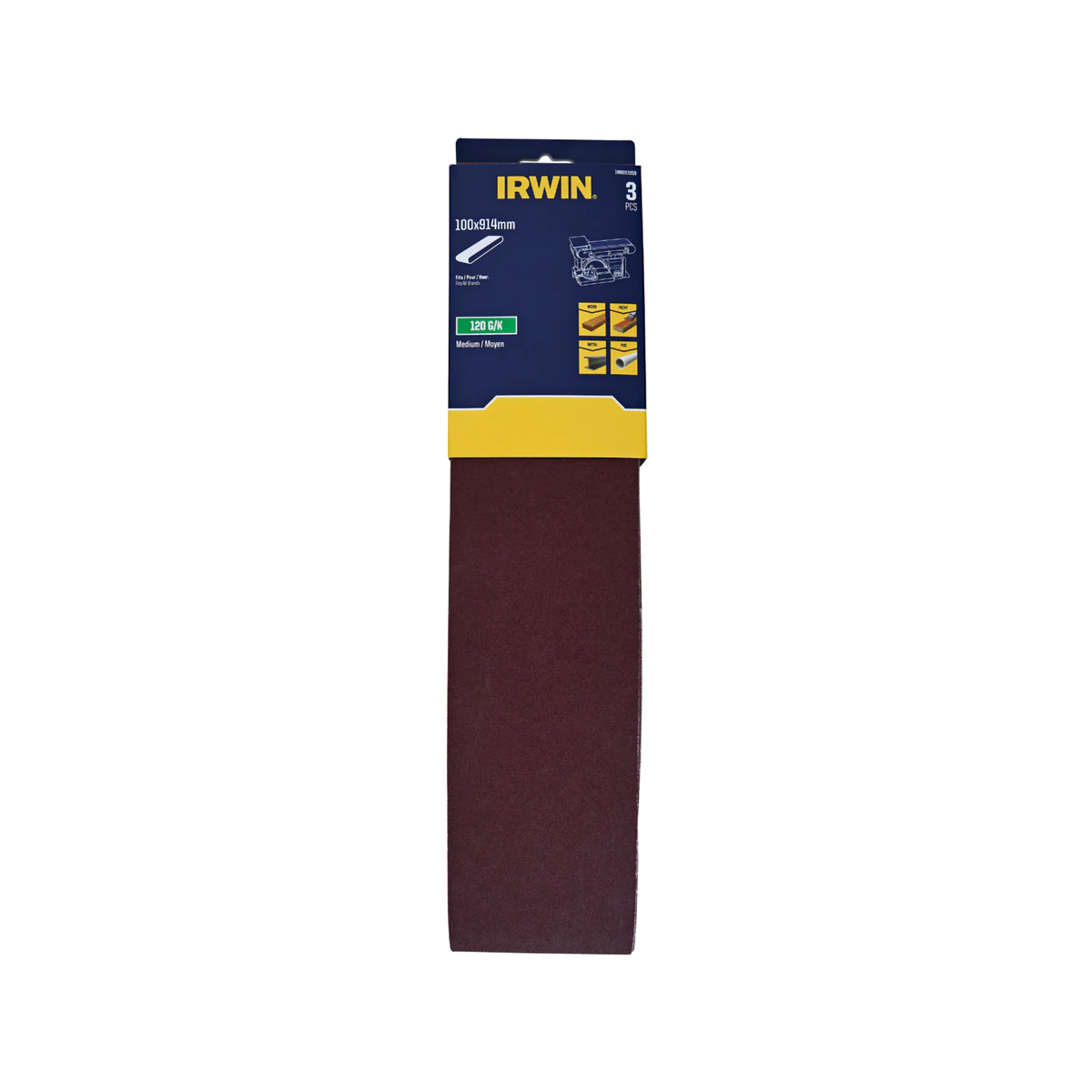 Irwin Sanding Belts 100 x 914mm 120 Grit - 3 Pack - Woodworking & Metalworking