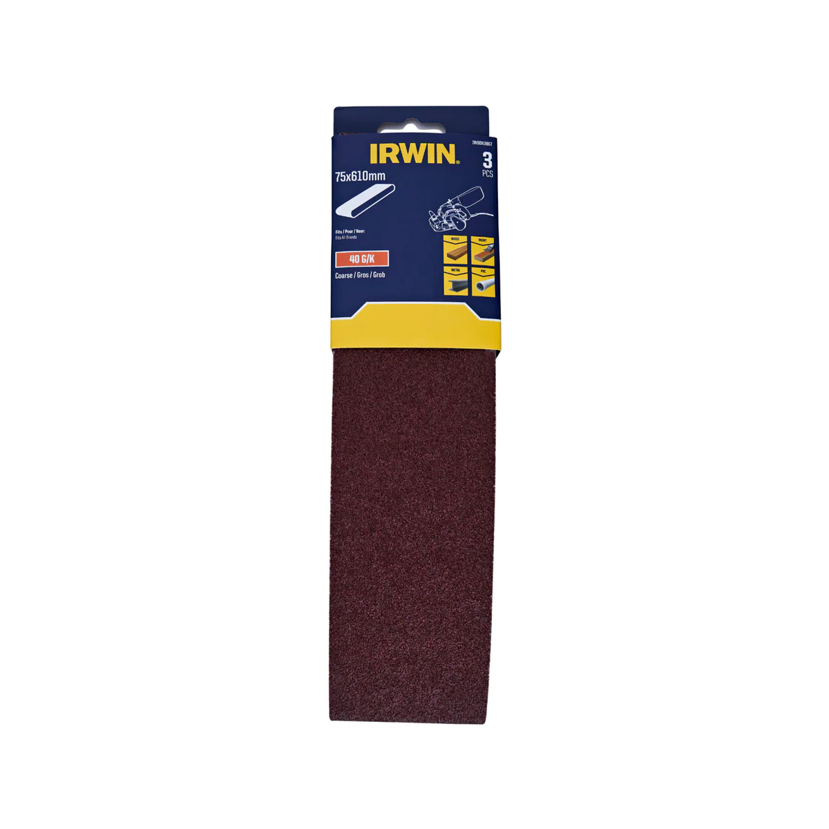 Irwin Sanding Belts 3 Pack - 75 x 610mm - 40 Grit - Wood & Metalworking