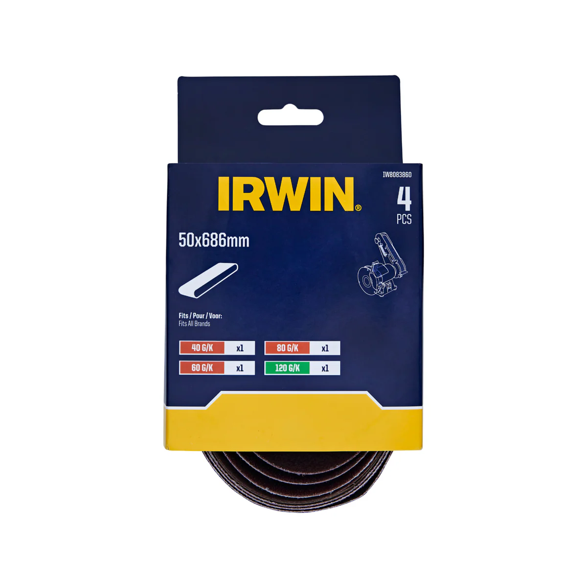 Irwin Sanding Belts 4 Pack - 50 x 686mm - Mixed Grit - Aluminium Oxide