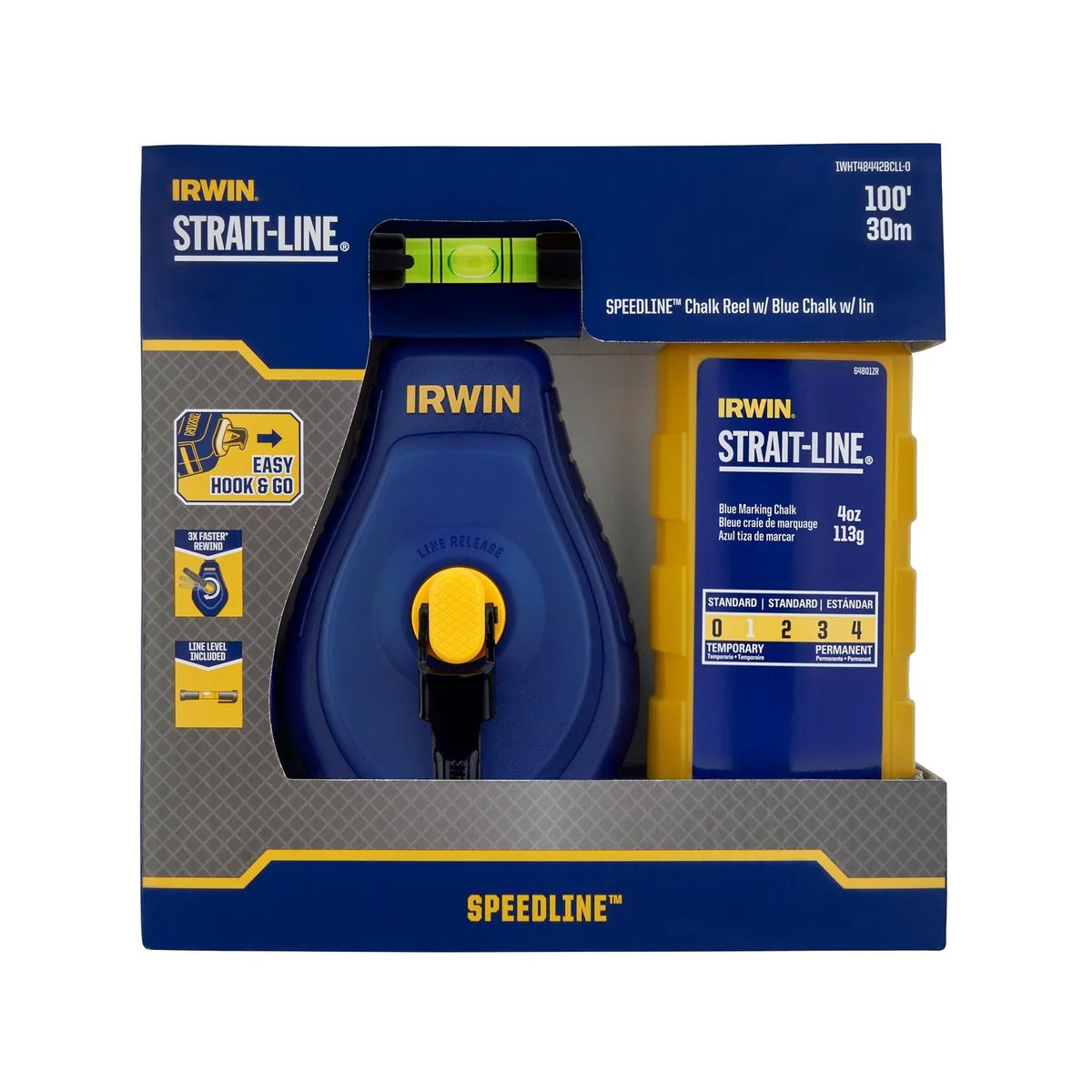 Irwin Strait Line Speedline Chalk Reel - 30m Blue Chalk & Line Level - Image 5