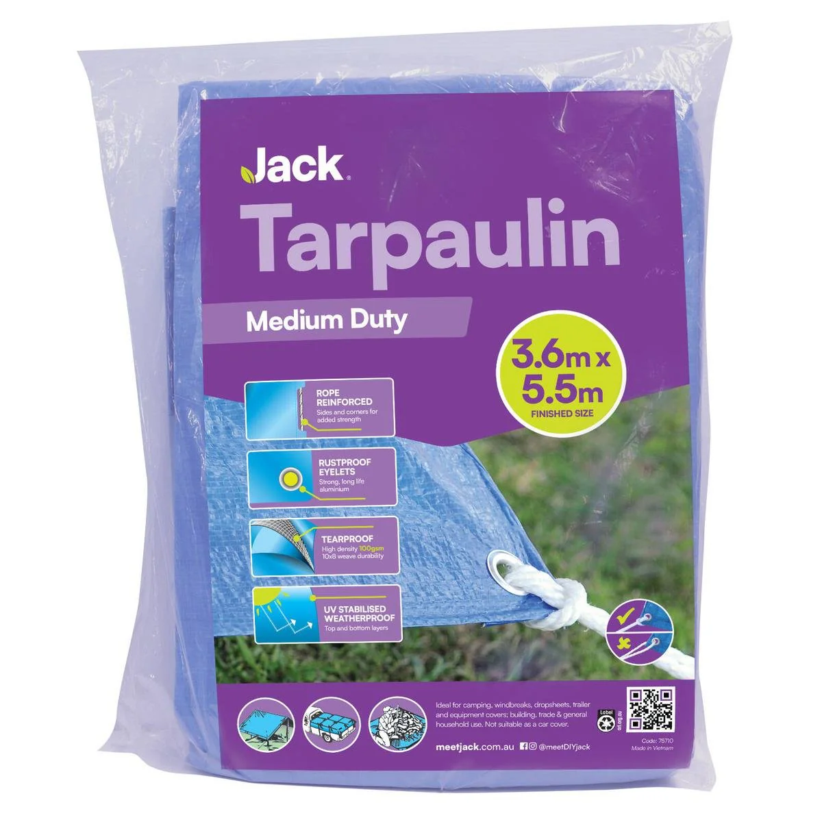 Jack 3 Medium Duty Tarpaulin 3.6m x 5.5m - Tear & Water Resistant