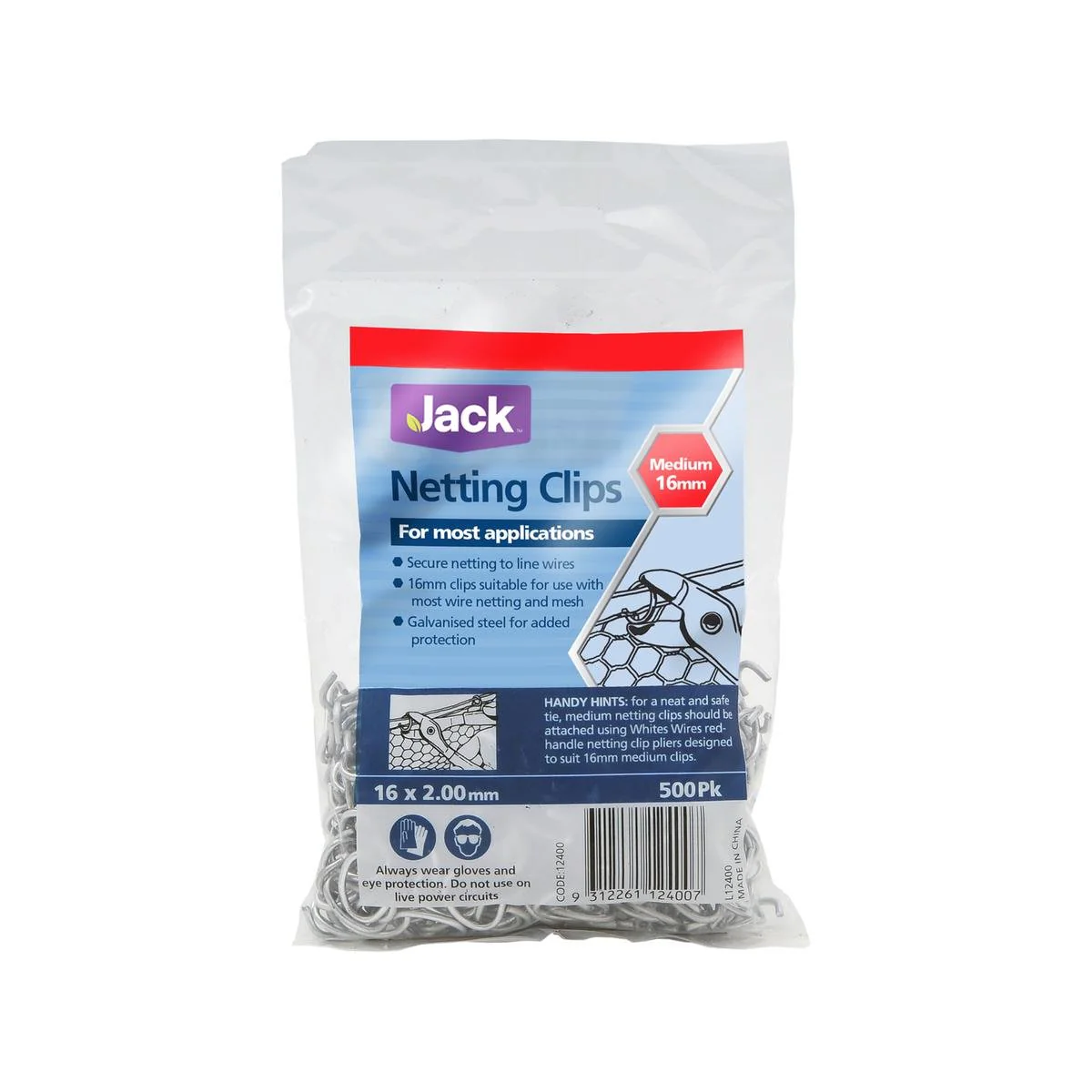 Jack Netting Clips 16mm Galvanised Steel 500 Pack Durable Secure