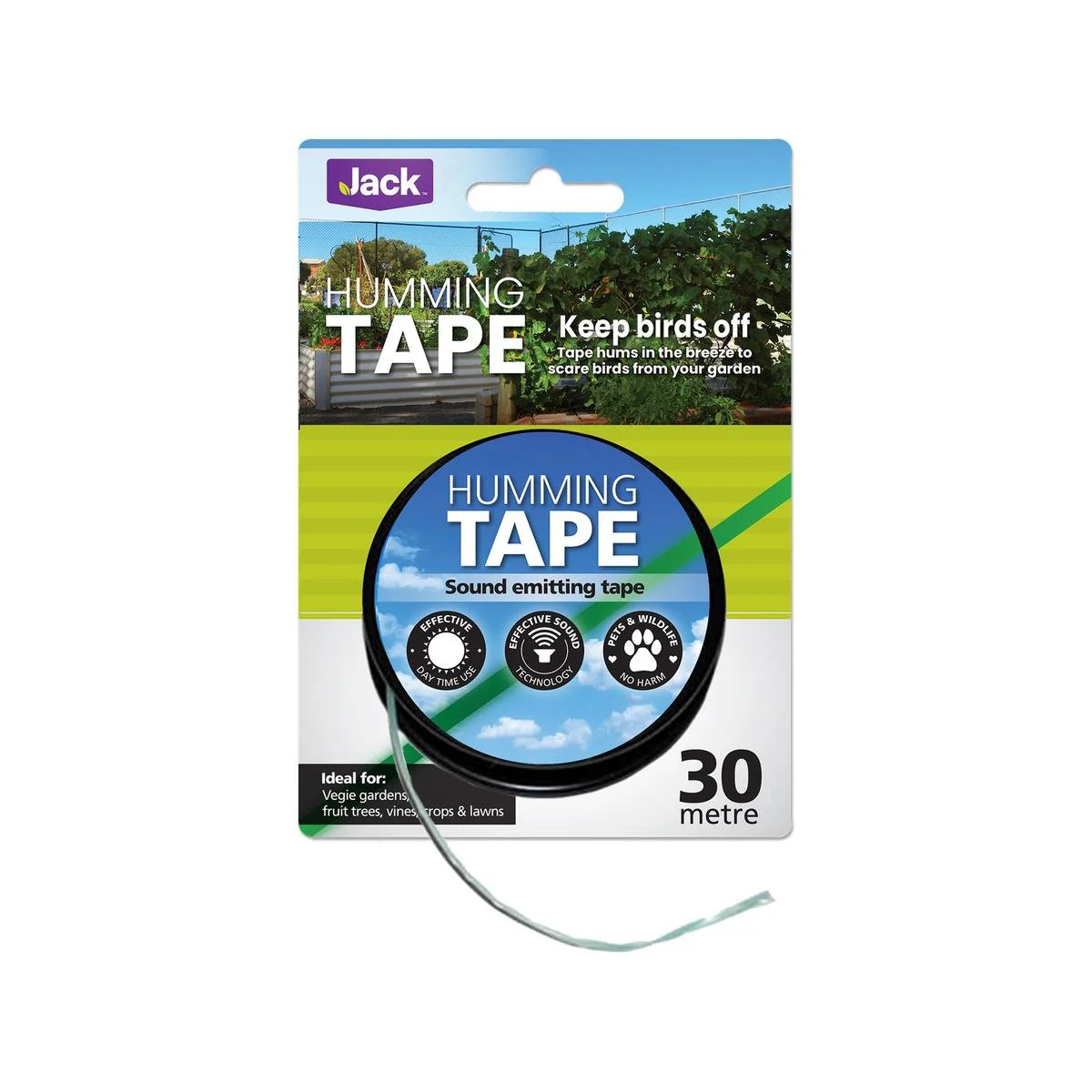 Jack Pest Control Humming Tape 30m x 5mm UV Stabilised Garden Deterrent