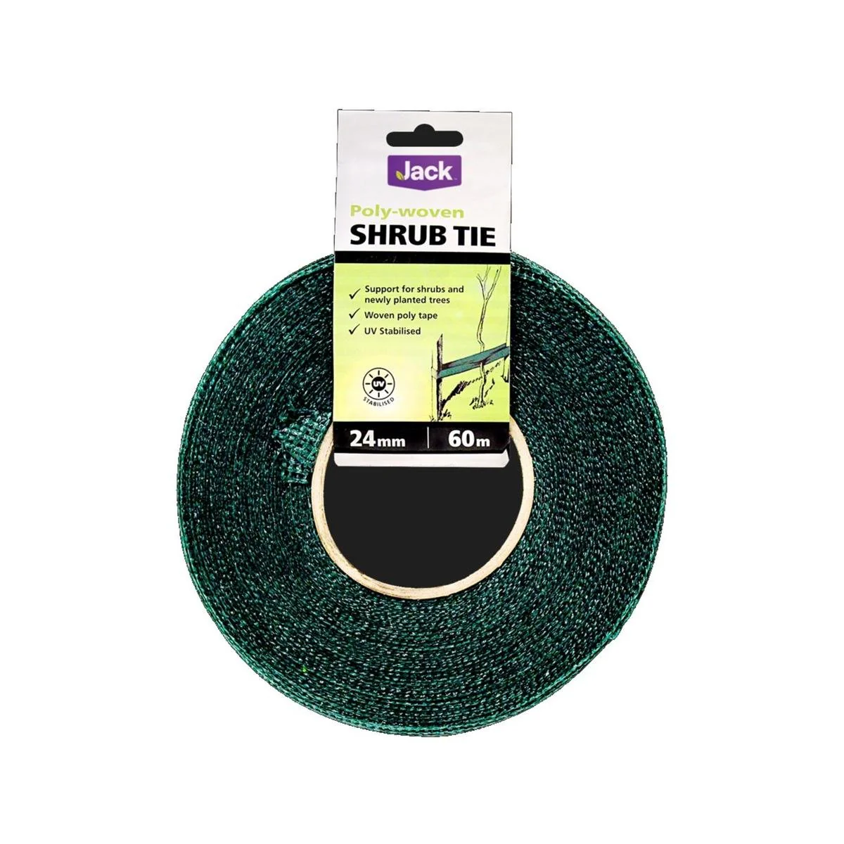 Jack Polywoven Shrub Tie - 60m Roll - Green - Supports Shrubs & Trees
