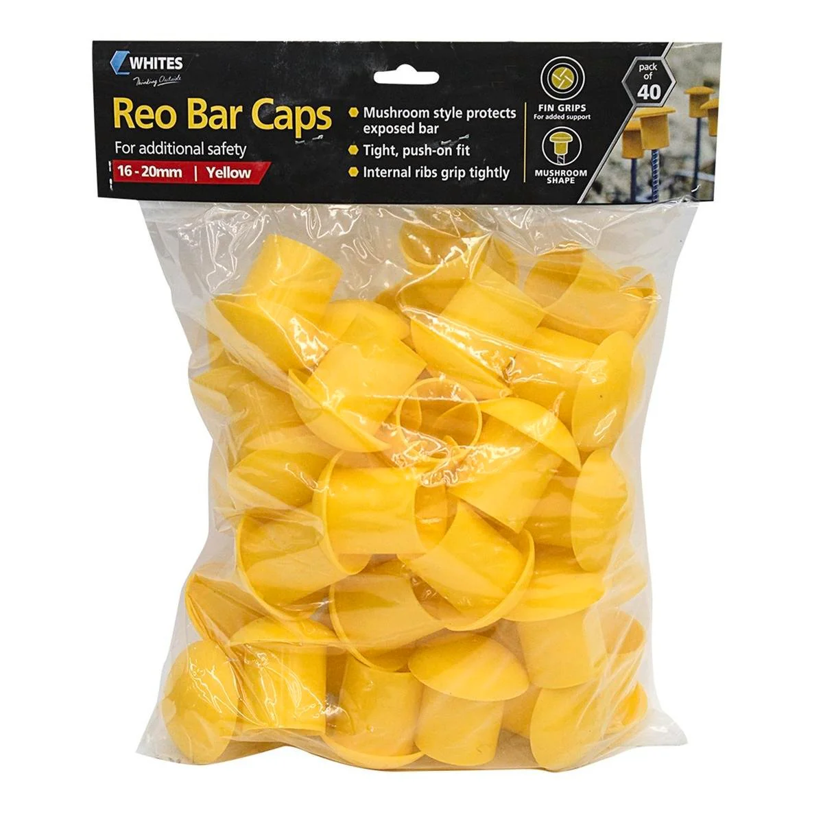 Jack Reo Bar Caps - 16-20mm - Yellow - Safety Protection - 40 Pack