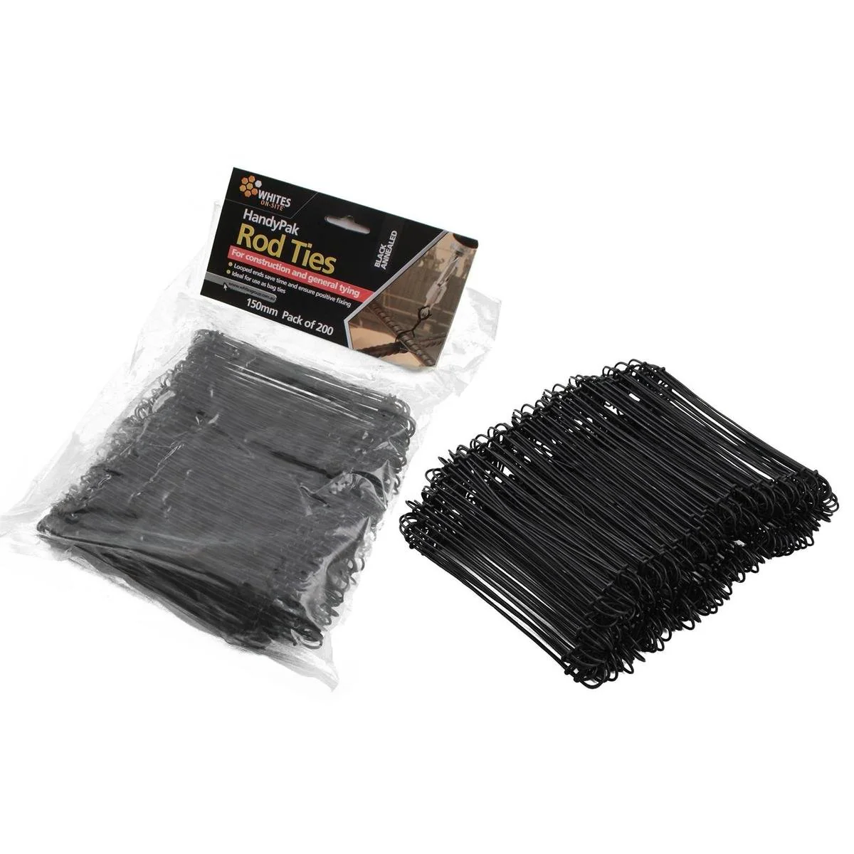 Jack Rod Ties 150mm Black Annealed Steel 200 Pack Durable Ties