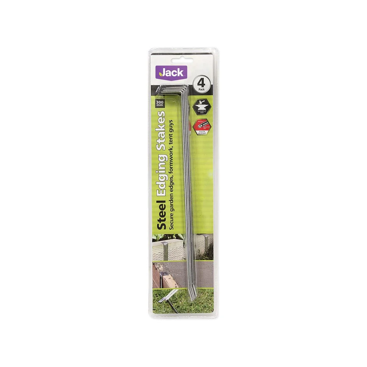 Jack Steel Edging Stake 300mm x 25mm 4 Pack Durable Galvanised