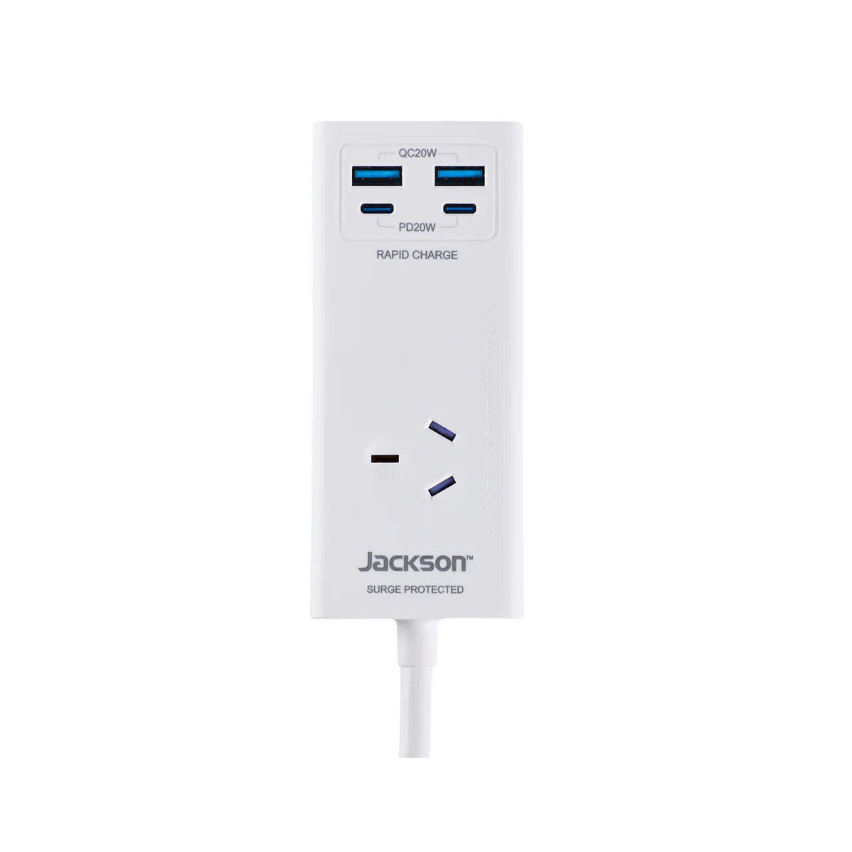 Jackson 1 Outlet Adaptor - USB 2A 2C PD20W - 0.9m - White - Surge Protection - Image 2