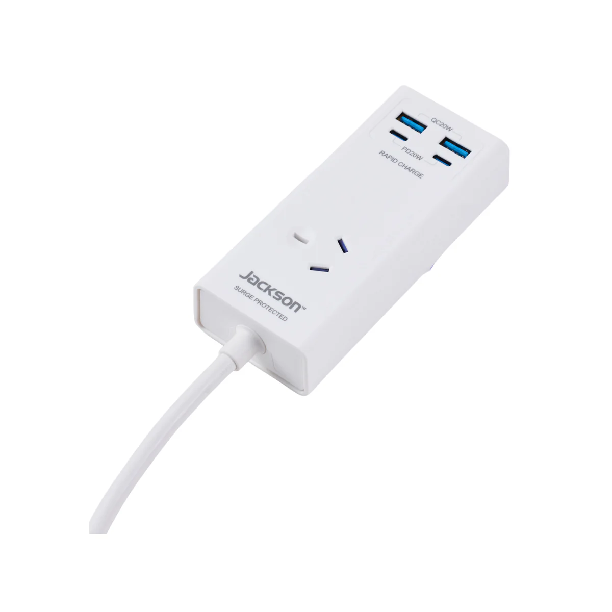 Jackson 1 Outlet Adaptor - USB 2A 2C PD20W - 0.9m - White - Surge Protection - Image 4