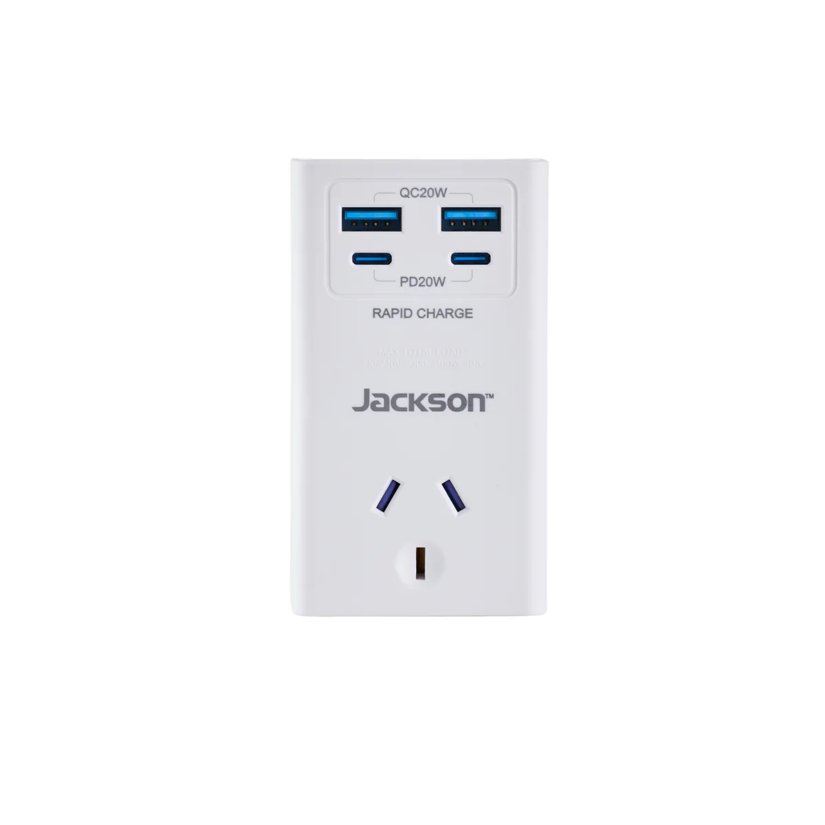 Jackson 1 Outlet Adaptor - USB 2A 2C PD20W - 85mm x 165mm x 67mm - White - Image 2