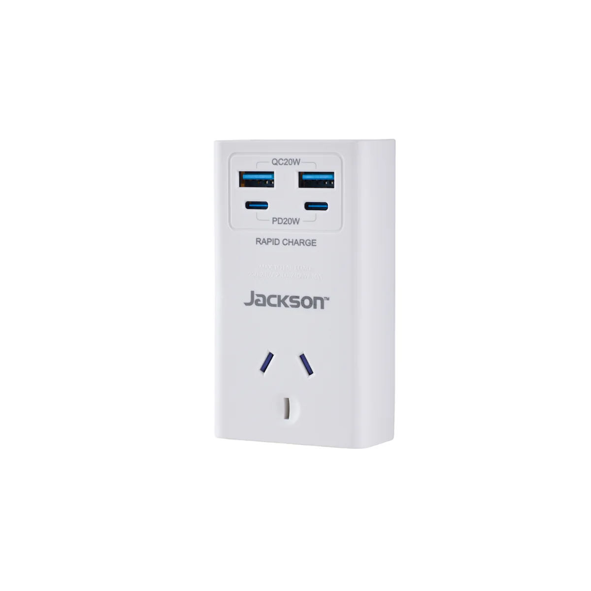 Jackson 1 Outlet Adaptor - USB 2A 2C PD20W - 85mm x 165mm x 67mm - White - Image 4