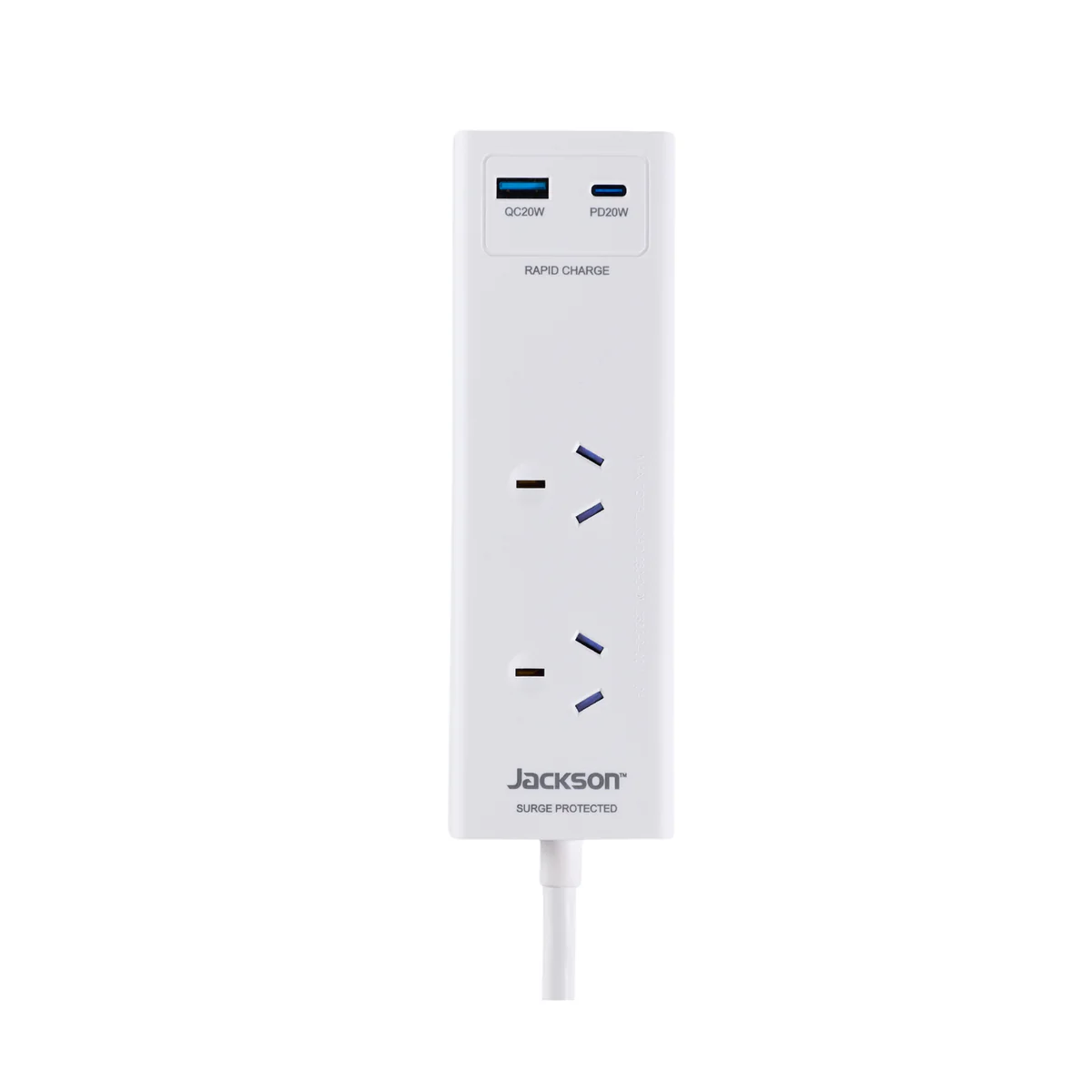 Jackson 2 Outlet Portable Powerboard - 0.9m Lead - PD 20W USB-C - White - Image 2