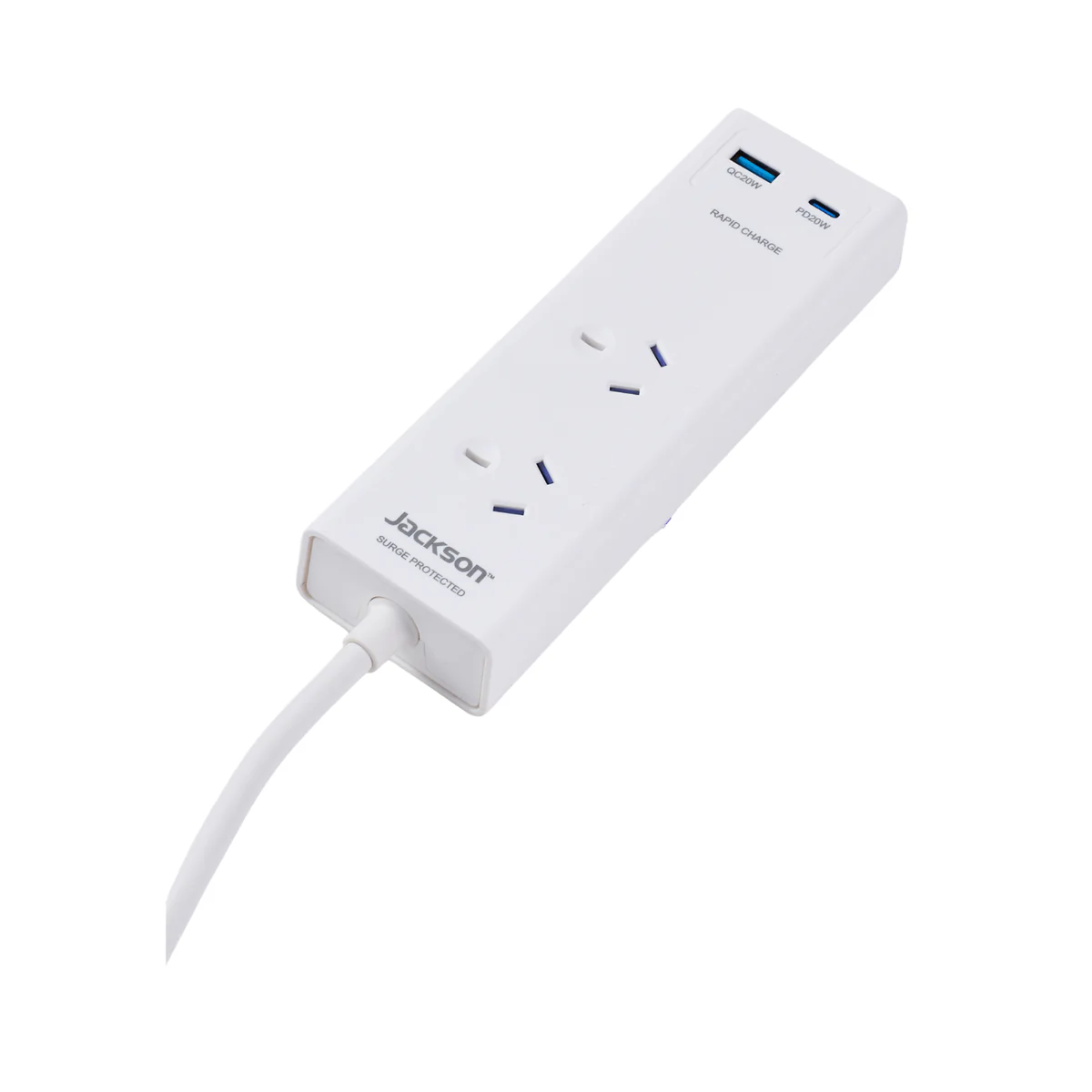 Jackson 2 Outlet Portable Powerboard - 0.9m Lead - PD 20W USB-C - White - Image 4