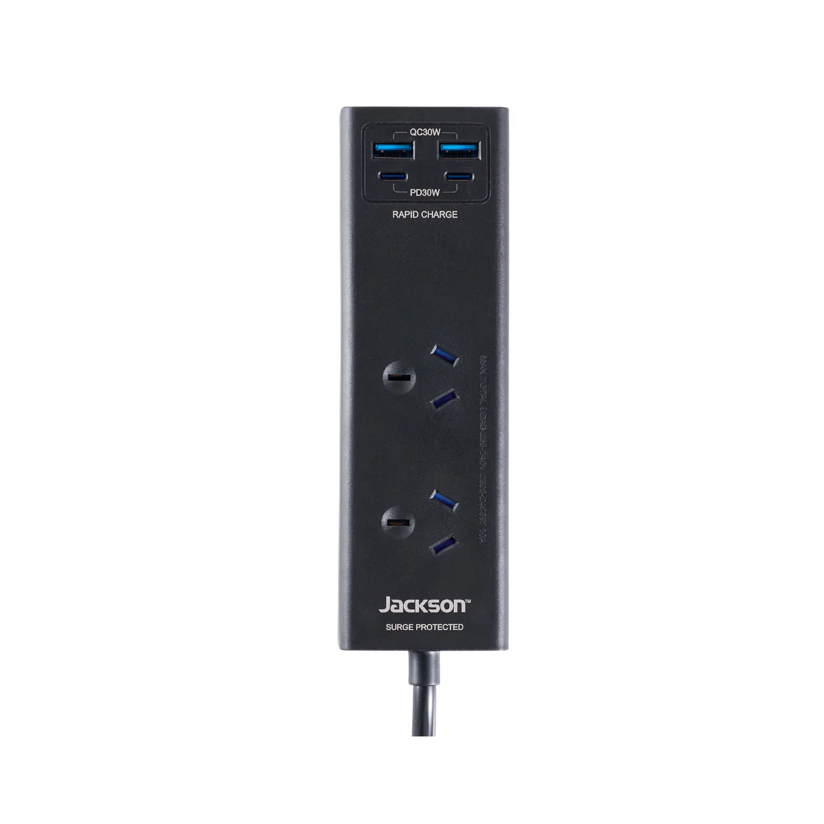 Jackson 2 Outlet Portable Powerboard - 2 USB-A, 2 USB-C, 30W - Black - Image 2