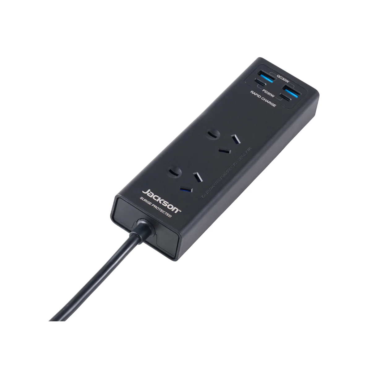 Jackson 2 Outlet Portable Powerboard - 2 USB-A, 2 USB-C, 30W - Black - Image 4
