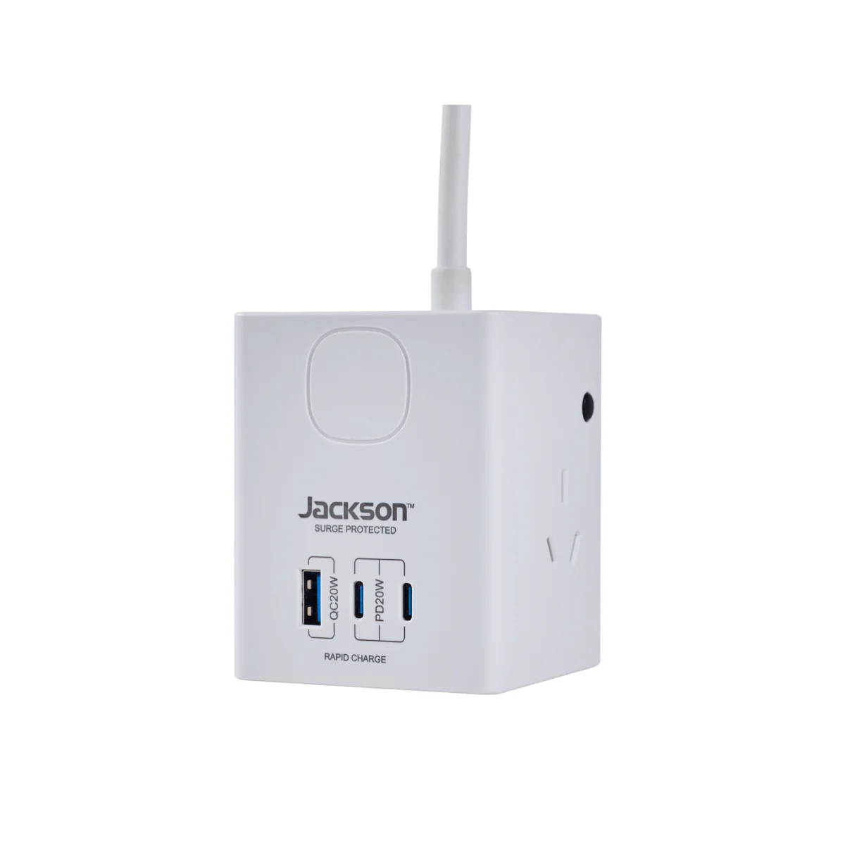 Jackson 3 Outlet Power Cube - 2 PD 20W USB-C & 1 USB-A - 1.2m Lead - White - Image 3