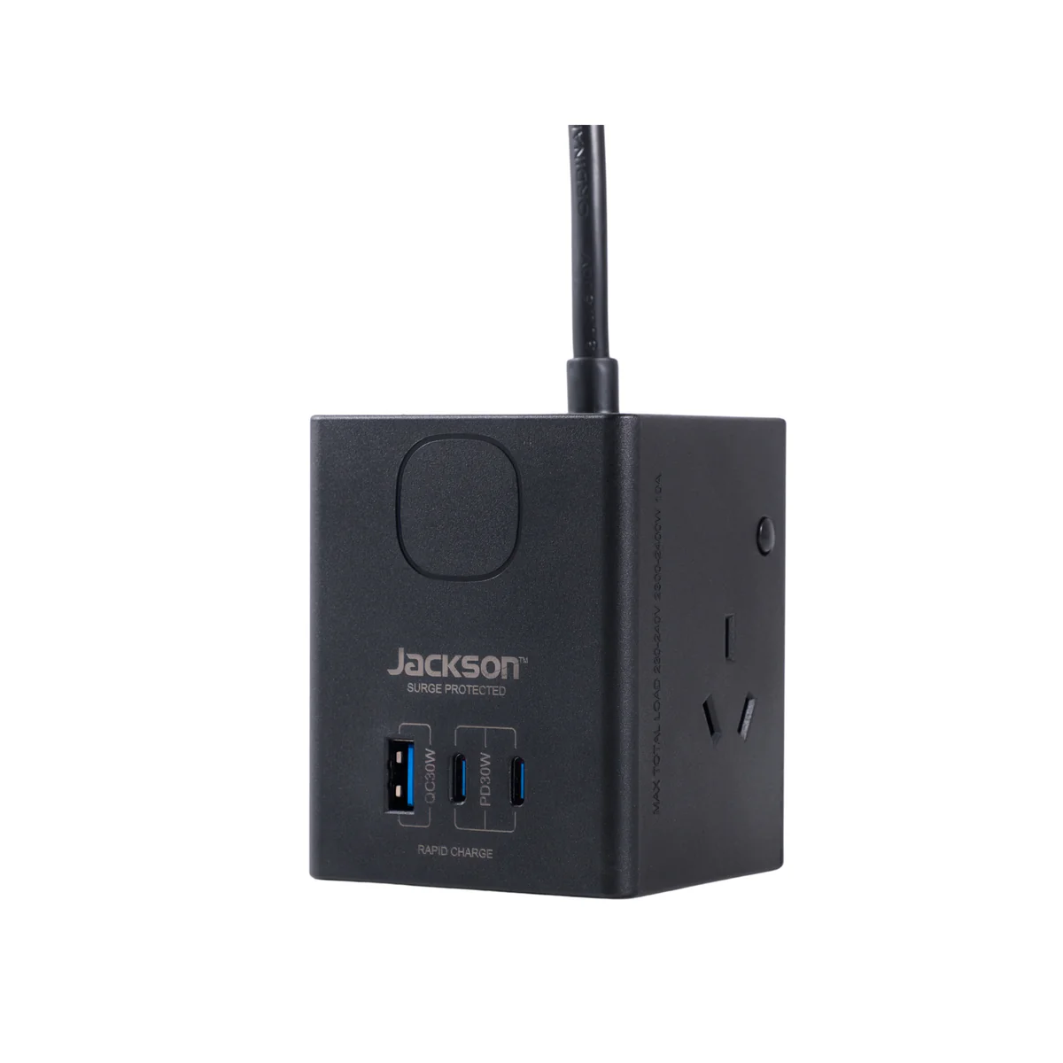 Jackson 3 Outlet Power Cube - 2 PD 30W USB-C & 1 USB-A - 1.2m Lead - Black - Image 3