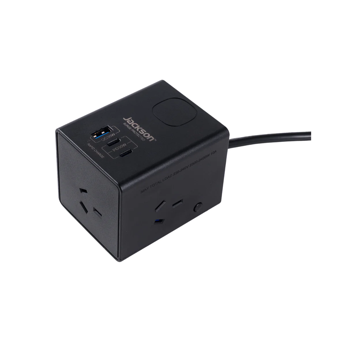 Jackson 3 Outlet Power Cube - 2 PD 30W USB-C & 1 USB-A - 1.2m Lead - Black - Image 4