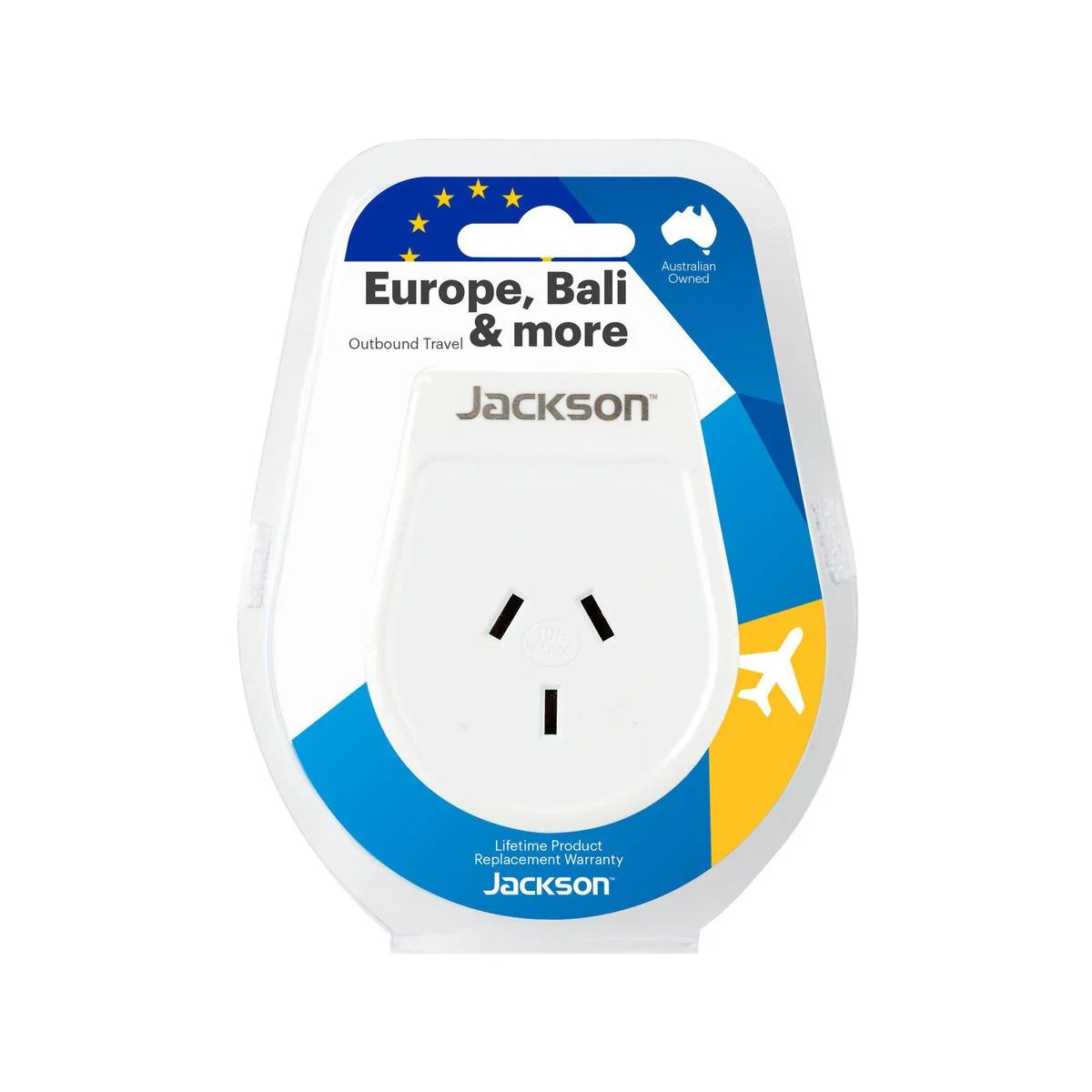 Jackson Europe Bali Travel Adaptor - Compact 1 Outlet - 55mm x 70mm