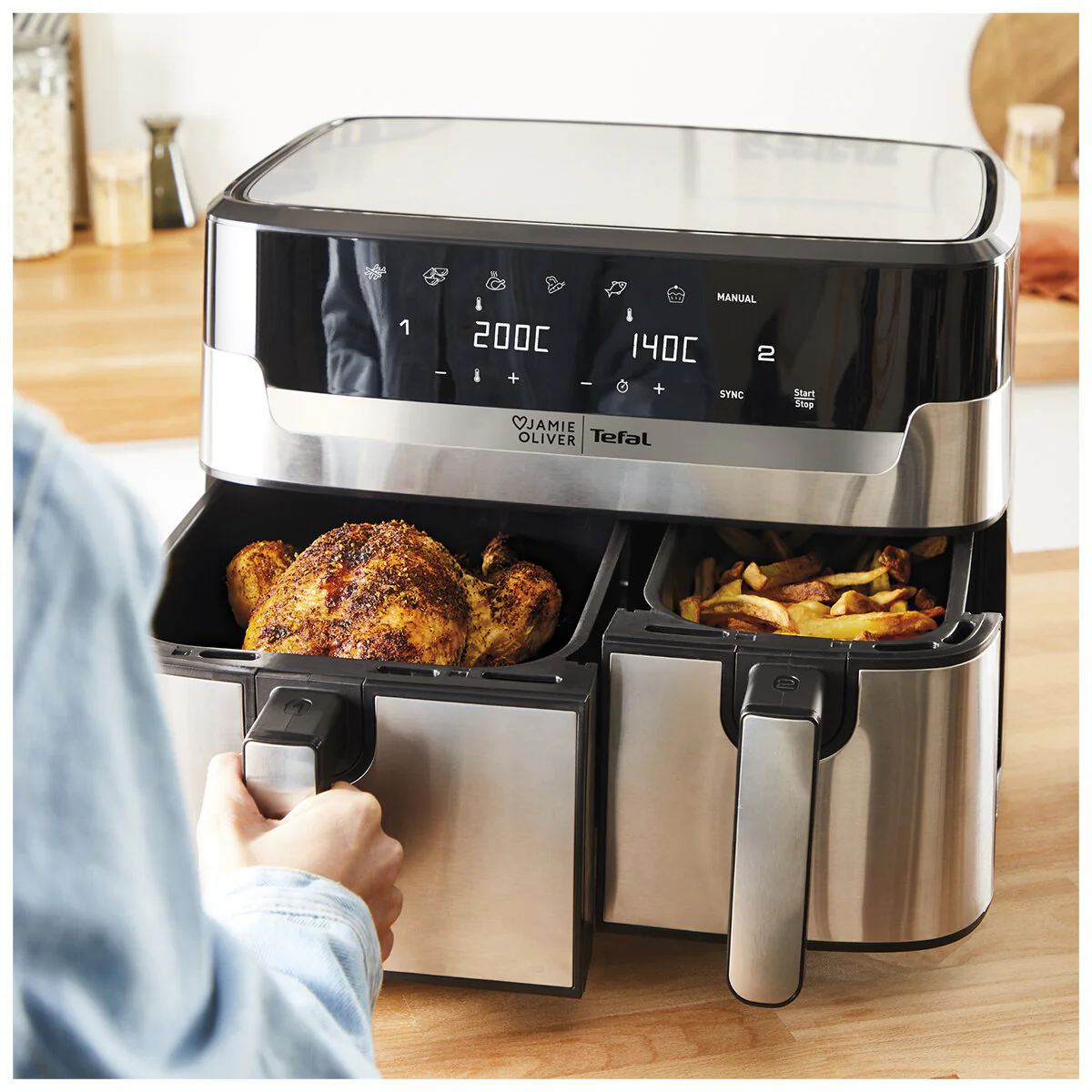 Tefal Jamie Oliver Dual Drawer Air Fryer EY905J 8.3L Stainless Steel - Image 7