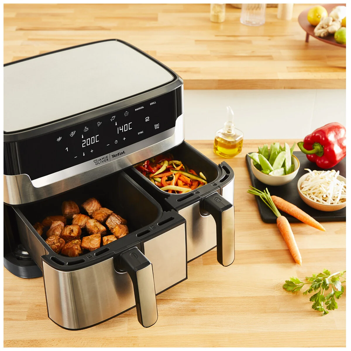 Tefal Jamie Oliver Dual Drawer Air Fryer EY905J 8.3L Stainless Steel - Image 8
