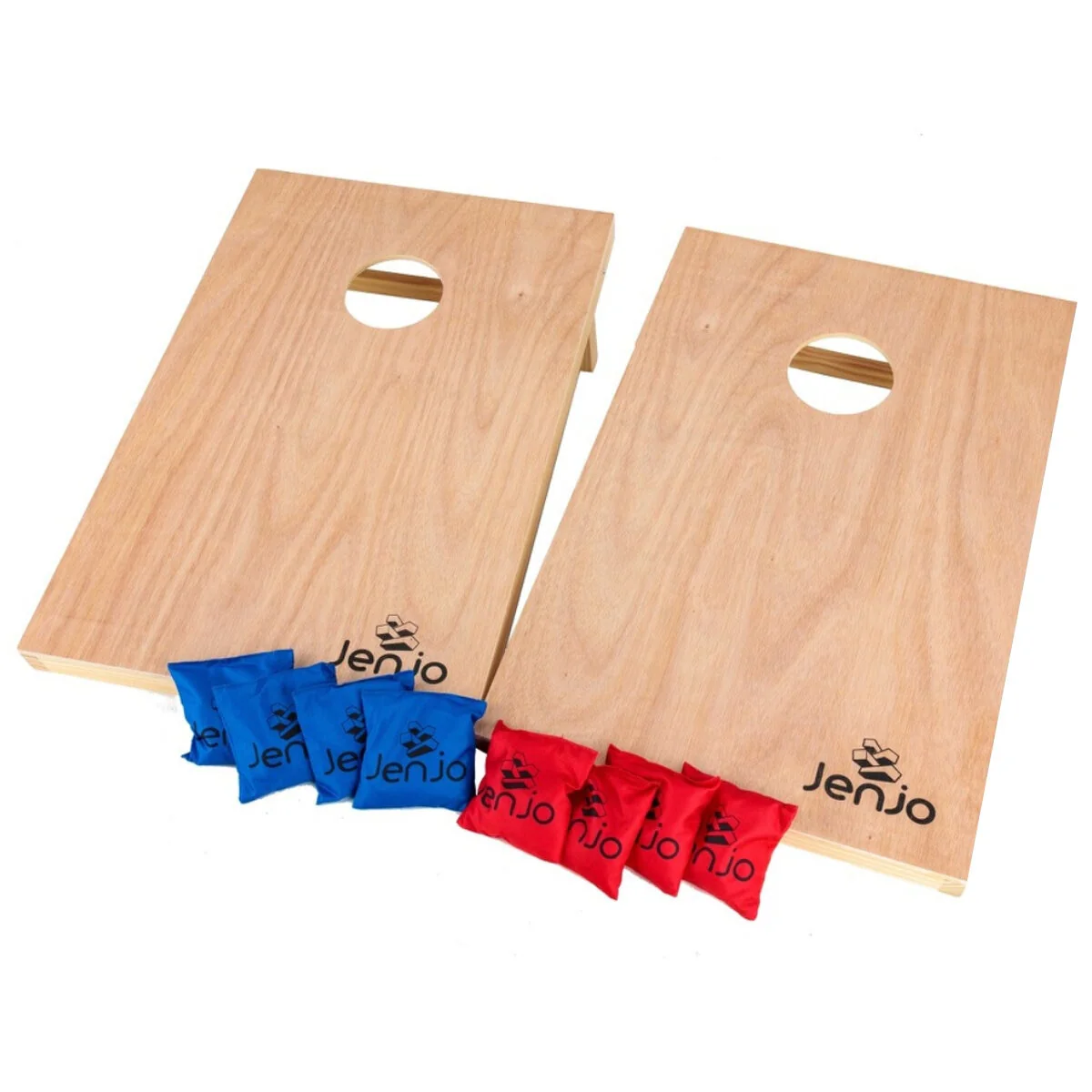 Jenjo Cornhole Standard Set Outdoor Game Boards with 8 Bean Bags Natural