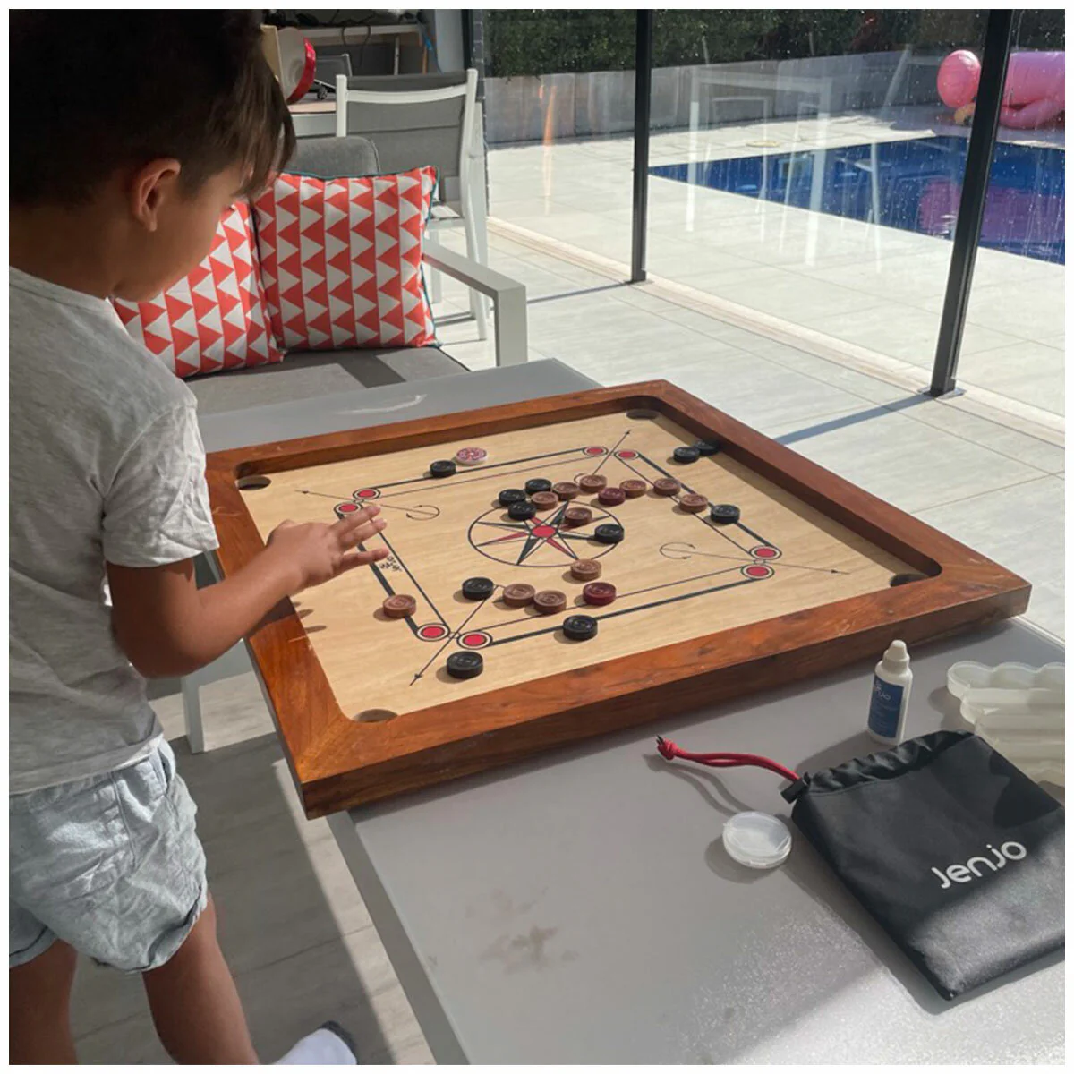 Jenjo Games Carrom Junior Carrom Board 155 Silver Indian Plywood Portable - Image 4
