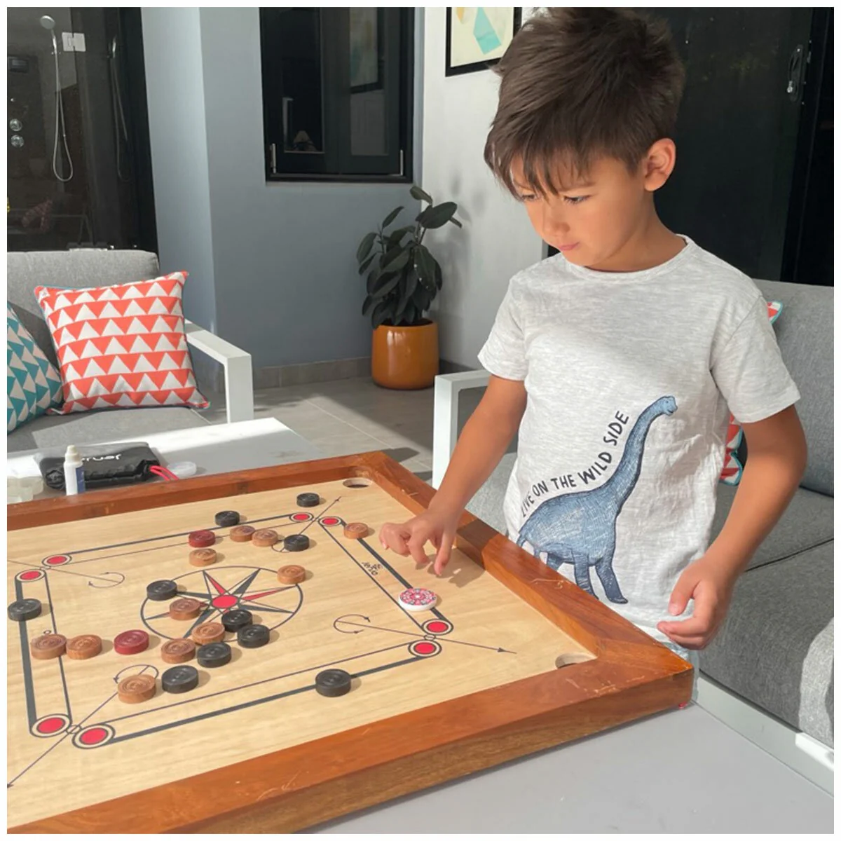 Jenjo Games Carrom Junior Carrom Board 155 Silver Indian Plywood Portable - Image 6