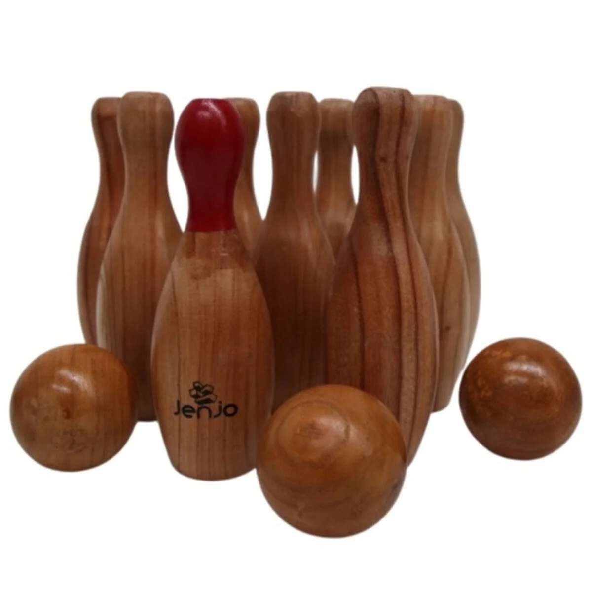 Jenjo Wooden Skittles Game Set Portable with Carry Bag Natural Hardwood - Image 2