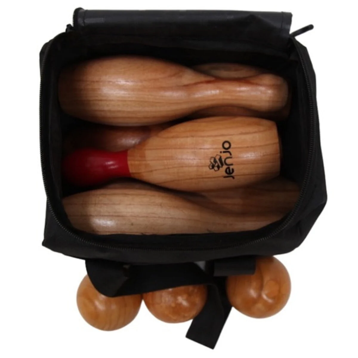 Jenjo Wooden Skittles Game Set Portable with Carry Bag Natural Hardwood - Image 3
