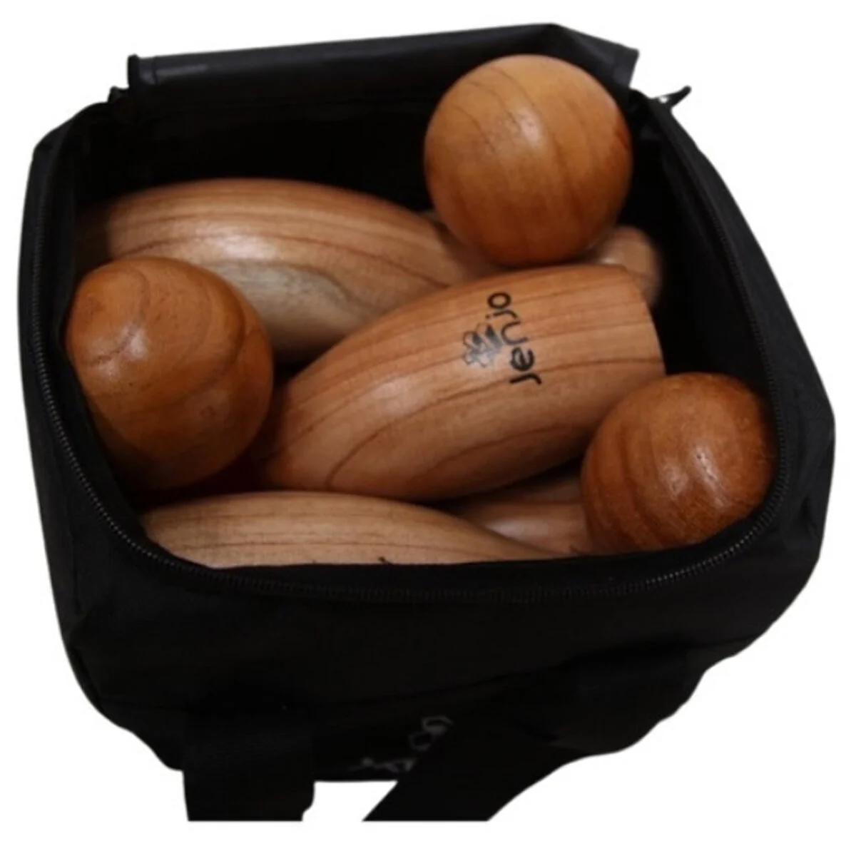 Jenjo Wooden Skittles Game Set Portable with Carry Bag Natural Hardwood - Image 4