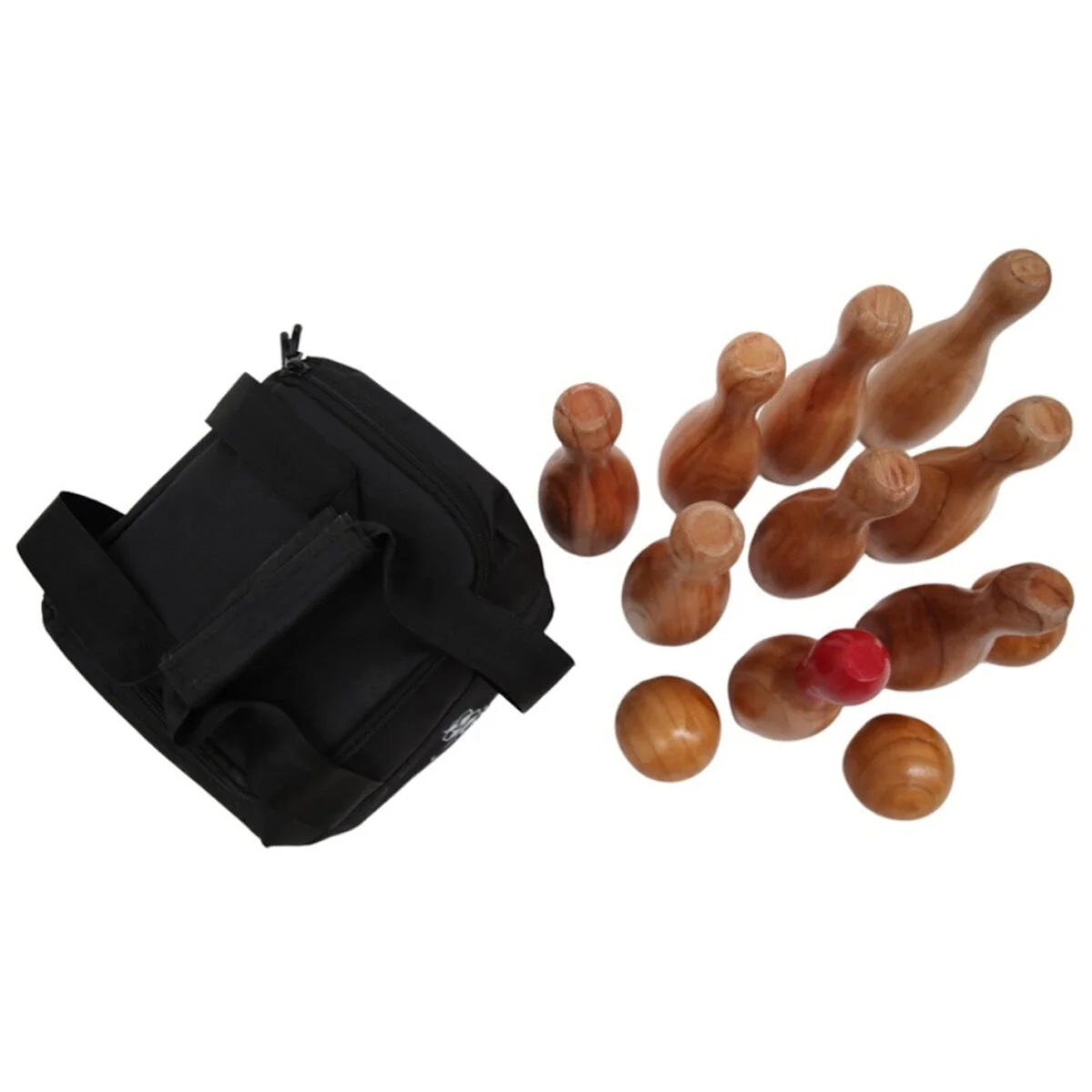 Jenjo Wooden Skittles Game Set Portable with Carry Bag Natural Hardwood - Image 5