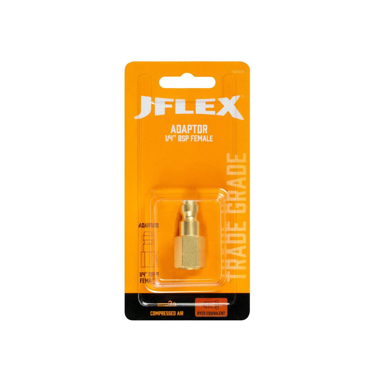 Jflex 1/4 BSP Female Adaptor - Ryco Equivalent - Brass - 37 CFM - 152 PSI - Image 2